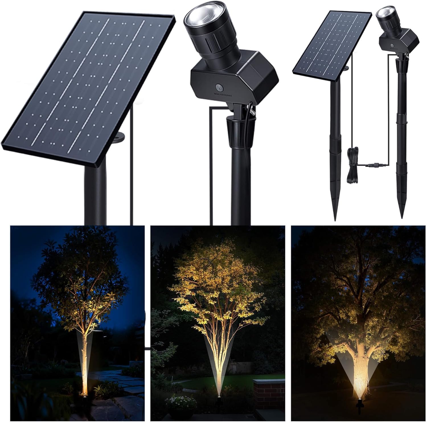 Varmtalys Solar Spot Lights Outdoor, Adjustable Beam Focus Uplights for Trees, Waterproof Separate Panel Bright Spotlight, LED W