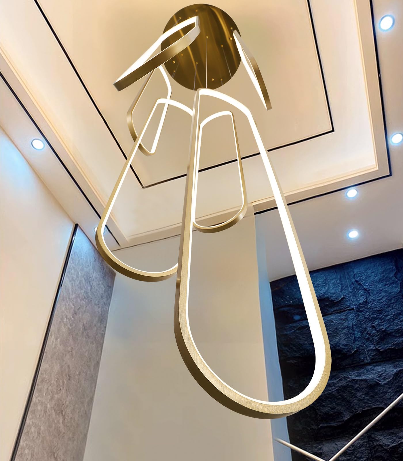 dolria 6-Rings LED Chandelier, Gold Flush Mount Light, 40in x 7.9in, Dimmable, Remote Control, Model PC1013-6*100G