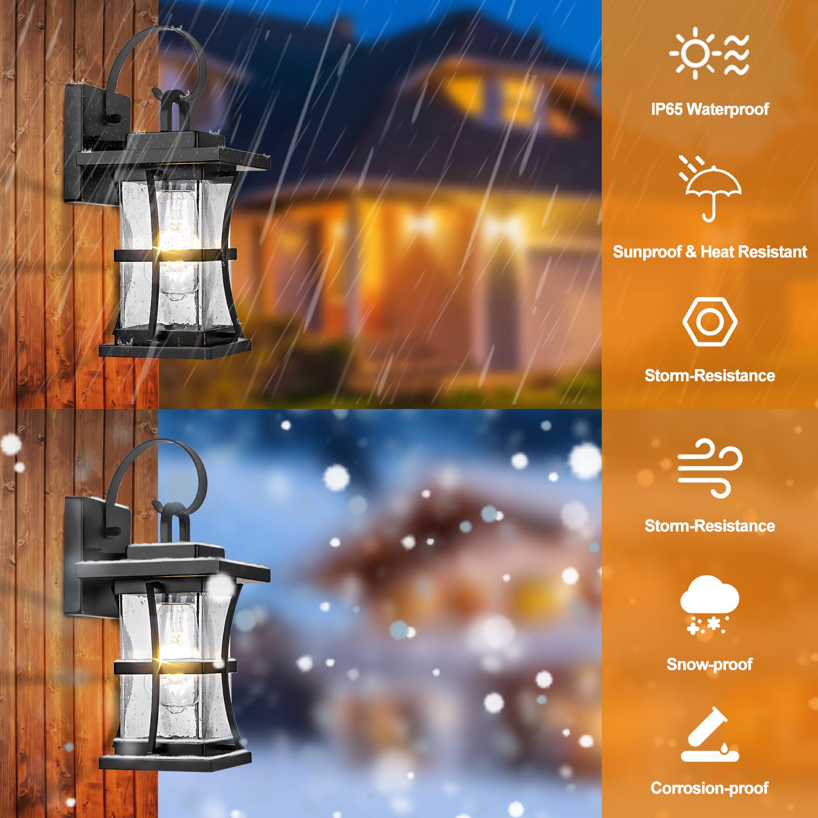 2 Packs Outdoor Wall Light - Modern Black Exterior Light Fixture Waterproof Porch Sconces Wall Mounted Lighting, Anti-Rust Rustic Wall Sconce For House Garage, Doorway, Front Door Entryway, E26