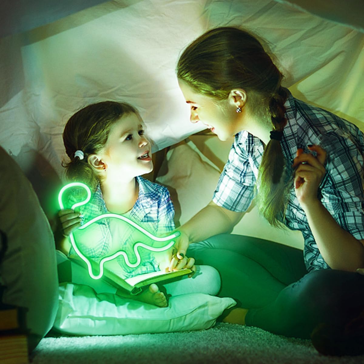 X W EI UNION Dinosaur Neon Sign LED Light - Green Acrylic Wall Decoration, Cute Night Light for Kids, Birthday Party Aesthetic Decor
