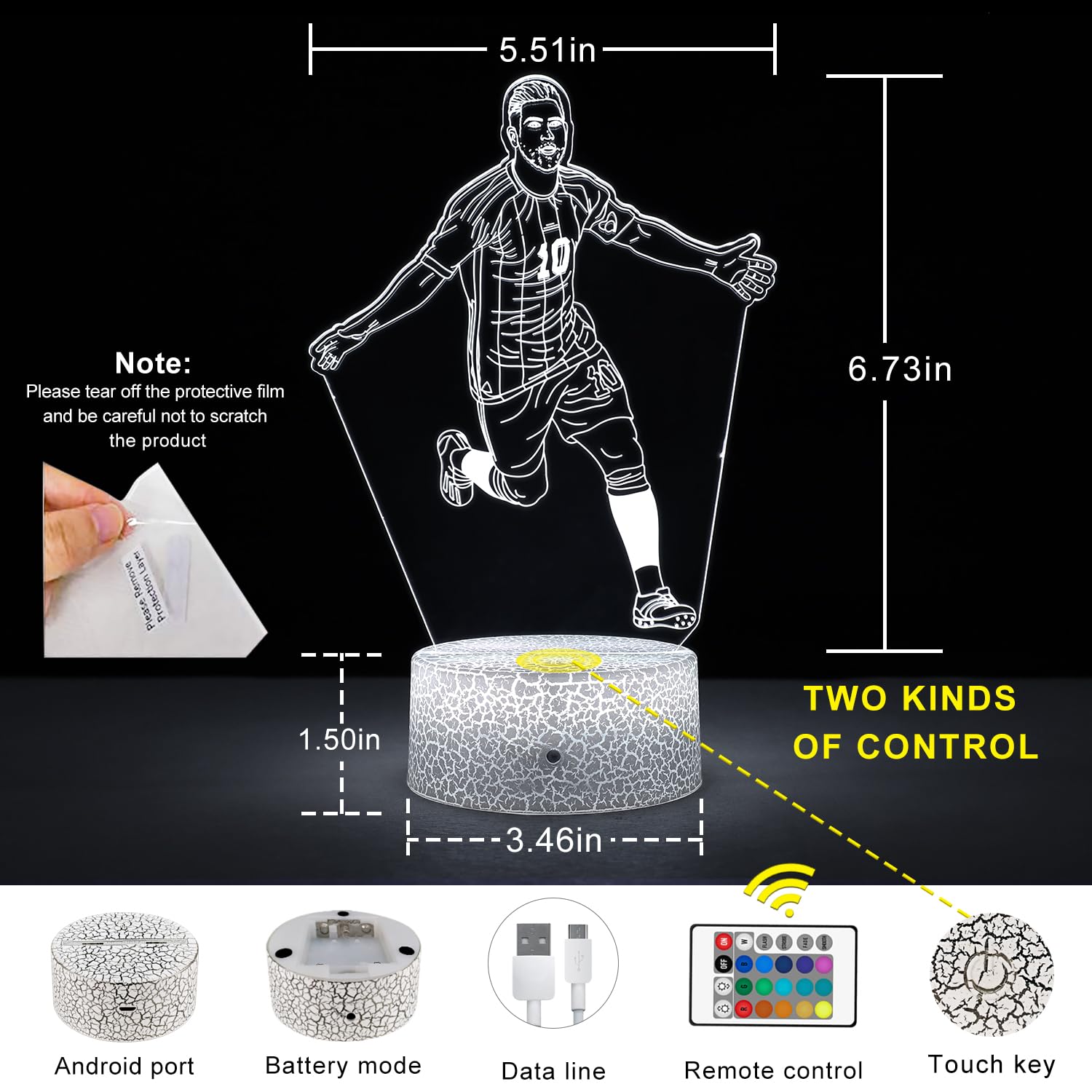 ZeHaiYlf 3D Illusion Lamp for Boys - Argentina Soccer Player #10, 16 Colors, Dimmable Night Light, Football Fans Gift, Model 02