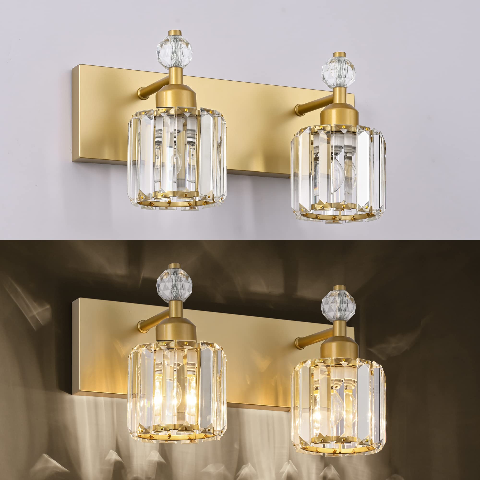 Presde Modern Chrome 2-Light Bathroom Vanity Light - Stainless Steel, Gold Finish, Over Mirror Sconce