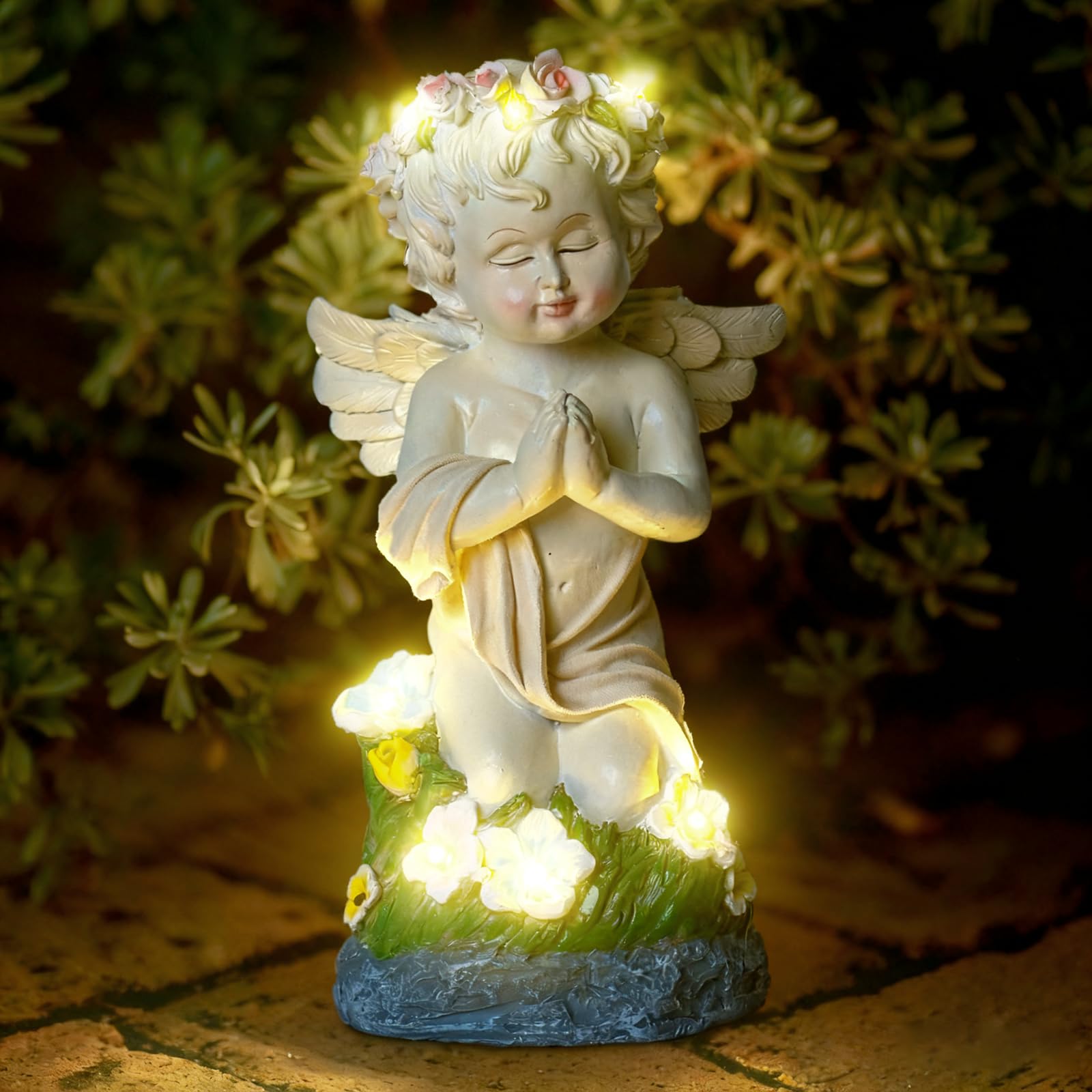 Pohabery Angel Garden Decor Solar Angel Figurines With Flower Lights Birthday Gifts For Women Angel Statue For Patio Lawn Yard Balcony Home Decor