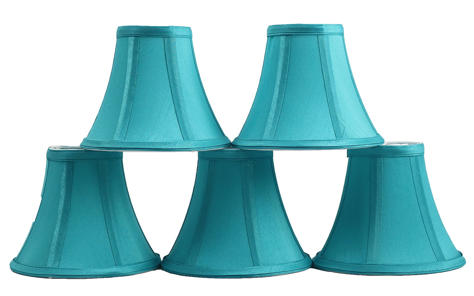 Urbanest Set Of 5 Teal Silk Bell Chandelier Lamp Shade, 3-Inch By 6-Inch By 5-Inch, Clip-On