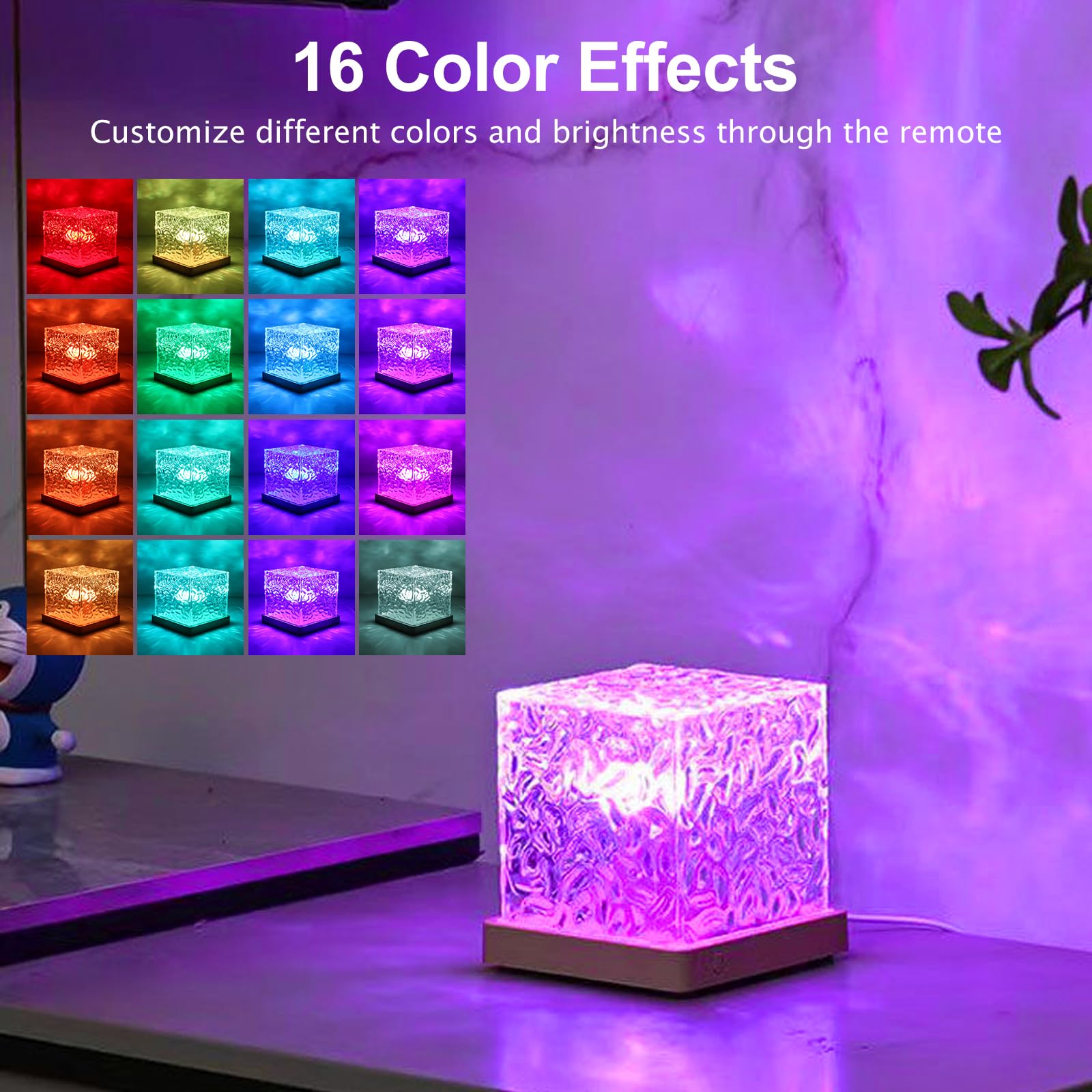 Avkast Ocean Lamp - 2 Packs Corded Lava Lamp with 16 Colors, Dynamic Ripple Effect, Cube-2P, Perfect for Living Room and Bedroom Decor