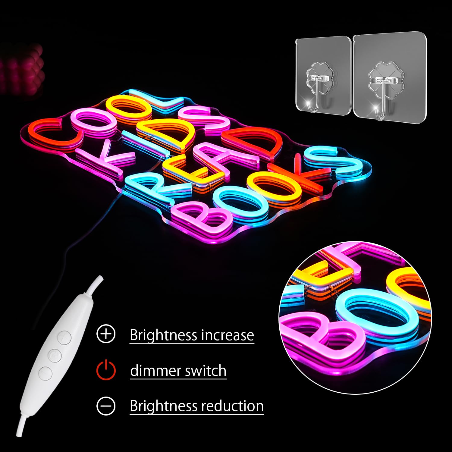 LULANMP Neon Sign for Kids Room Decor - Cool Kids Read Books LED Light - 16.5inx10.6in - Colorful - Model QM-52