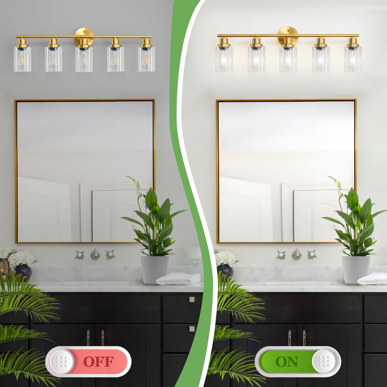 Guliaofo 5-Light Gold Bathroom Vanity Light Fixture, Metal Wall Lamp, Modern Design, Model Gu-111-QGJ-5