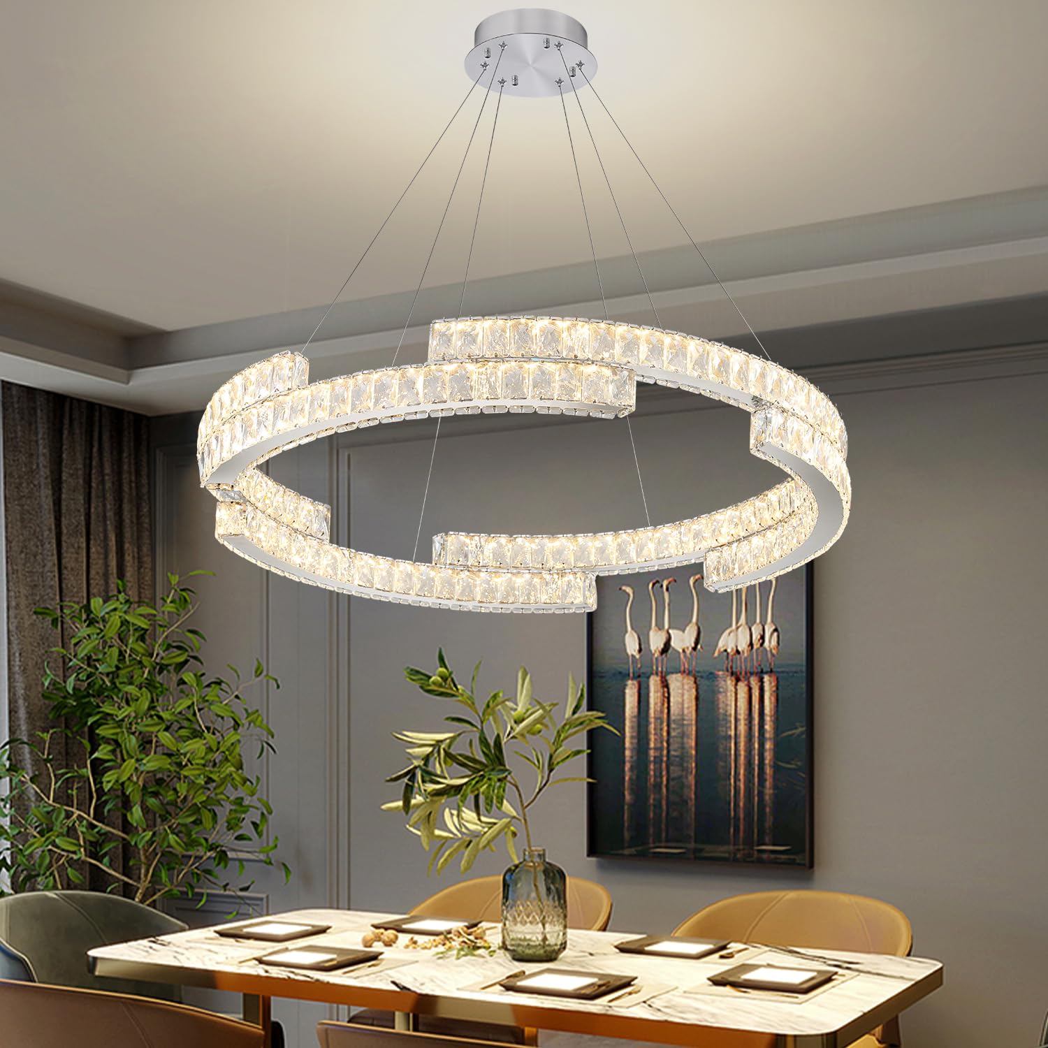 Idequy Modern Crystal Chandelier Dimmable Led Ring Pendant Light Adjustable Led Ring Chandelier 1 Ring For Dining Room Living Ro