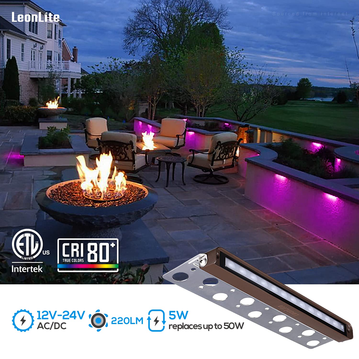LEONLITE RGB Hardscape Lighting, 12 Inch, 5W Low Voltage LED, Aluminum, Model 25703, Color Changing, Pack of 4
