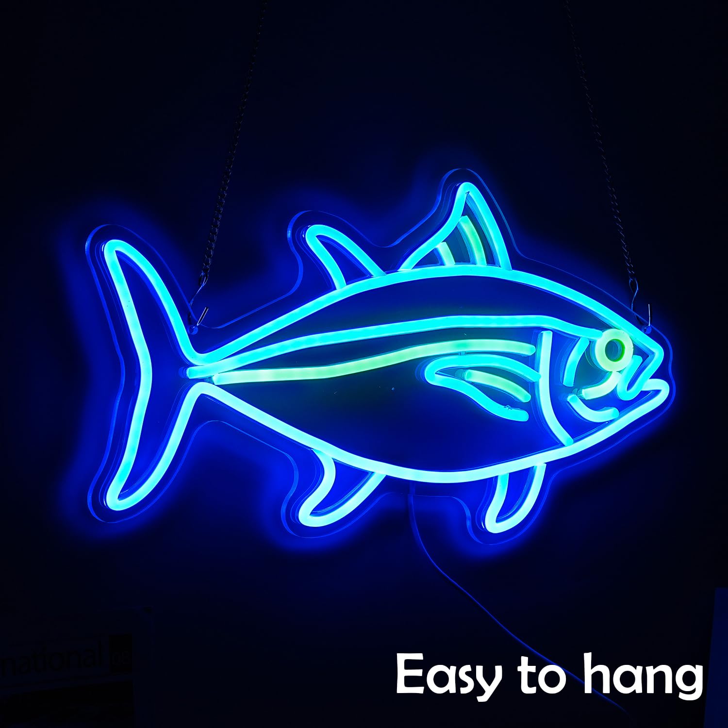 GNVETZLL Tuna Neon Sign - Dimmable LED Wall Decor - Blue Green - 16.9inx9.6in - Ideal for Bedroom, Living Room, Restaurant, Office