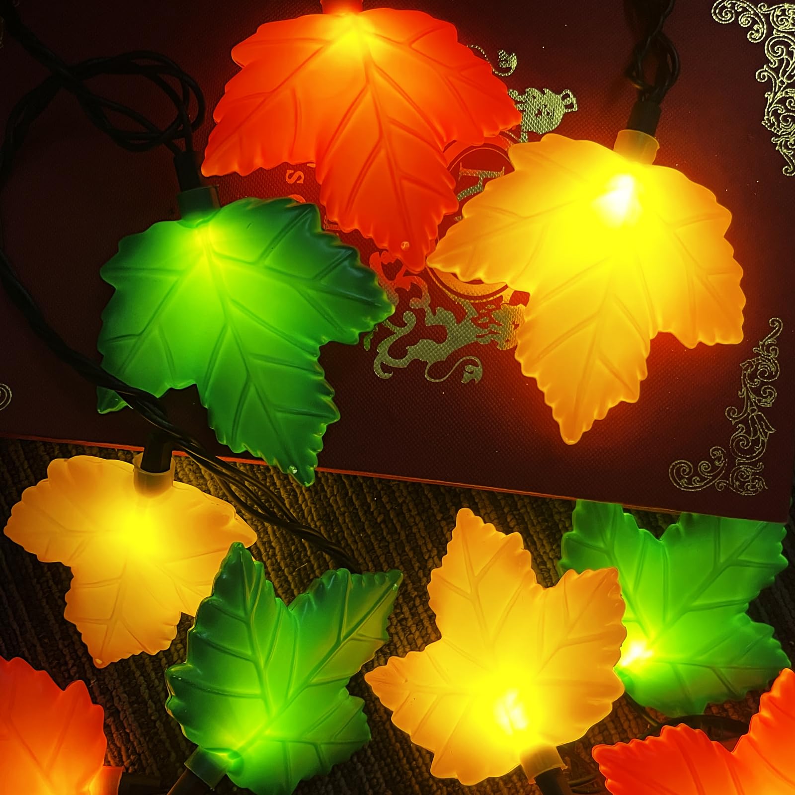 GOOTHY Fall Decorations String Lights, 8.5Ft, 10 LED Multicolor Maple Leaves, Plug-in, Outdoor Fairy Lights