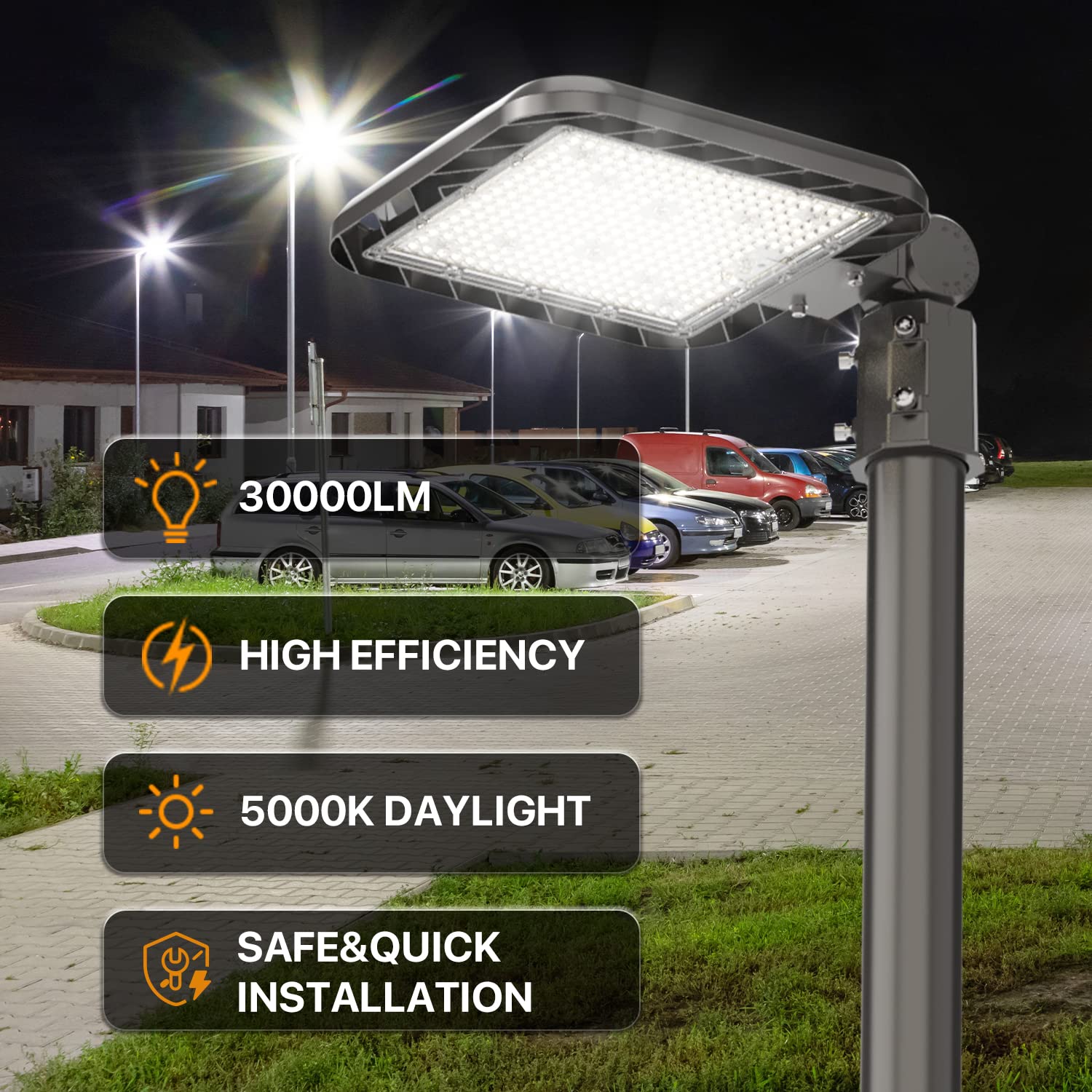 DEMILARE 200W LED Parking Lot Light, 30000LM, Brown, Aluminum, IP65 Waterproof, Dusk to Dawn, Slip Fit Mount, Model CB