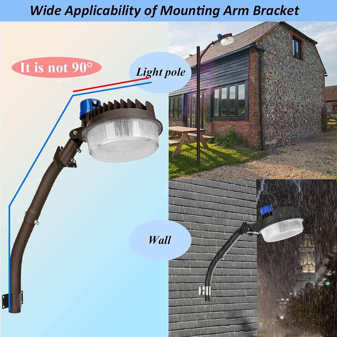 LEDMO Adjustable Mounting Arm for LED Barn Light, Sturdy Black Aluminum, Model CLED882