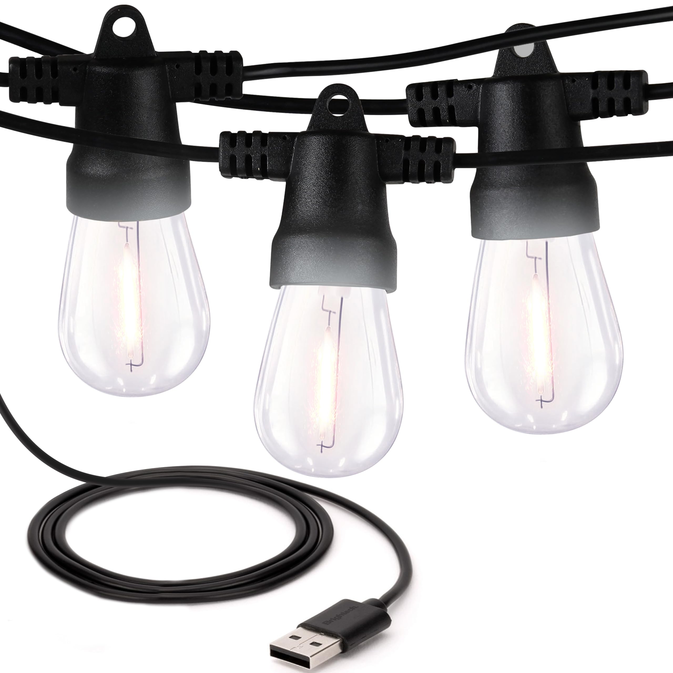 Brightech Ambience Pro String Lights - 24 Ft Waterproof Outdoor Lights - Shatterproof - 3000K Soft White - USB Powered
