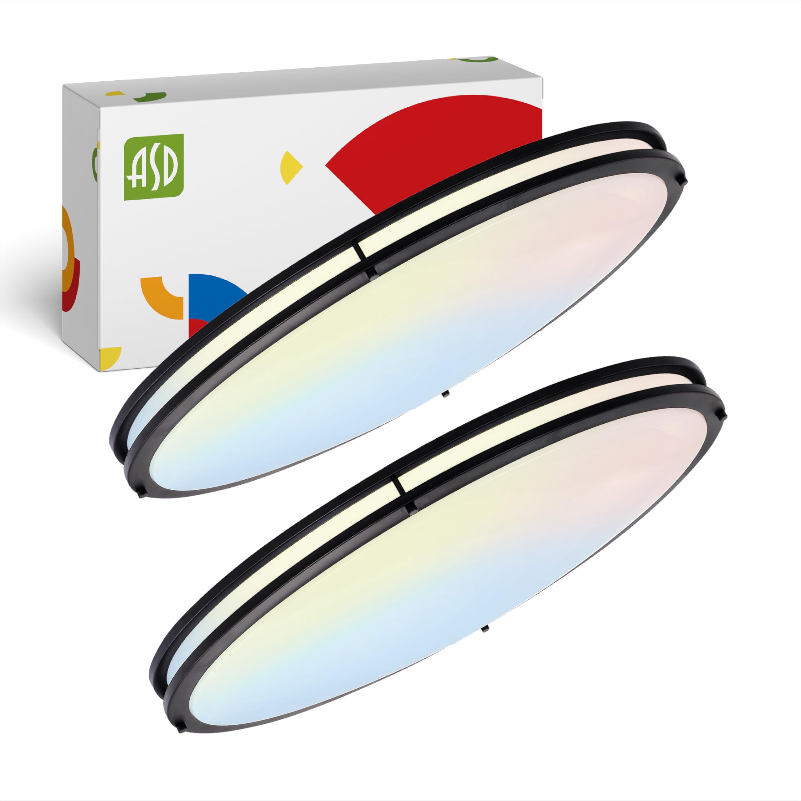 ASD LED Flush Mount Light Fixture, 45W 3750LM, 3000K-5000K, 32 Inch, Black, 2 Pack, Dimmable, Energy Star