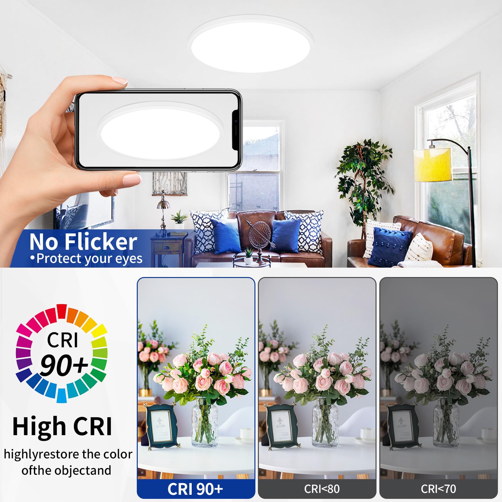 Glowall 20'' LED Ceiling Light Fixture, Dimmable, Ultra Thin, White, Model LT0026, Ideal for Bedroom, Living Room, Kitchen, Home Office