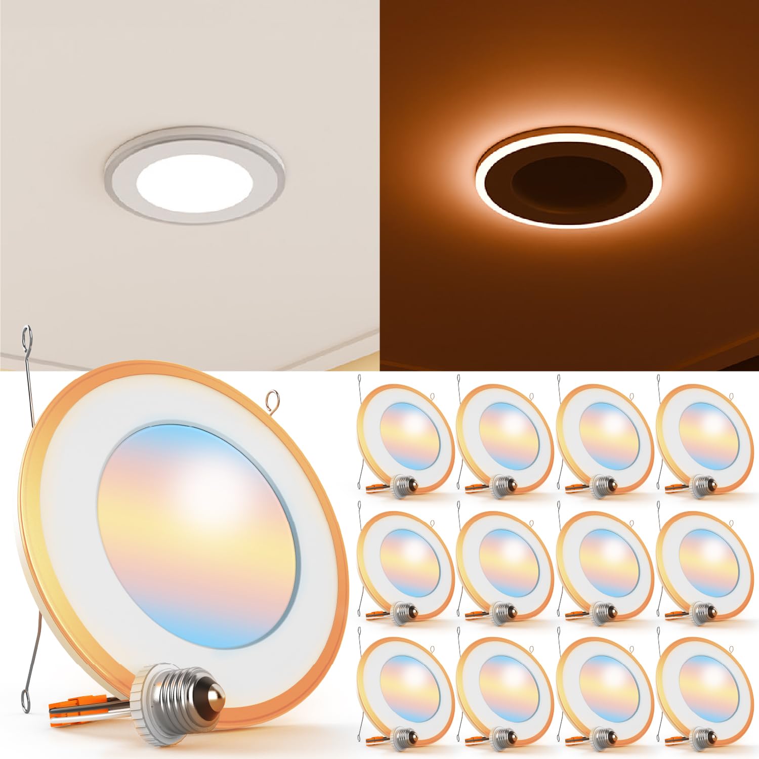 Sunco 12 Pack 6 Inch LED Recessed Light, Can Lights for Ceiling, Flat with Nightlight, 1200 Lumens, Selectable CCT 2700K/3000K/4