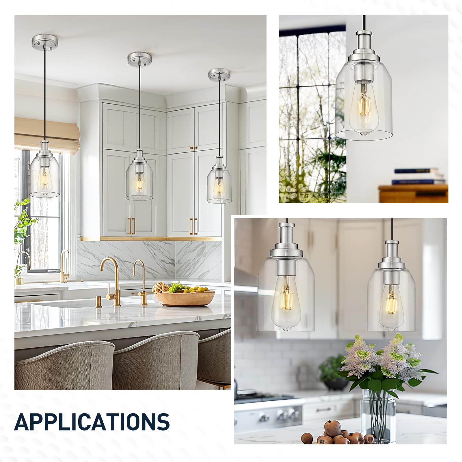 Zeyu Pendant Lights Kitchen Island, Modern Kitchen Pendant Lighting Over Island For Dining Room, Brushed Nickel Hanging Lights F