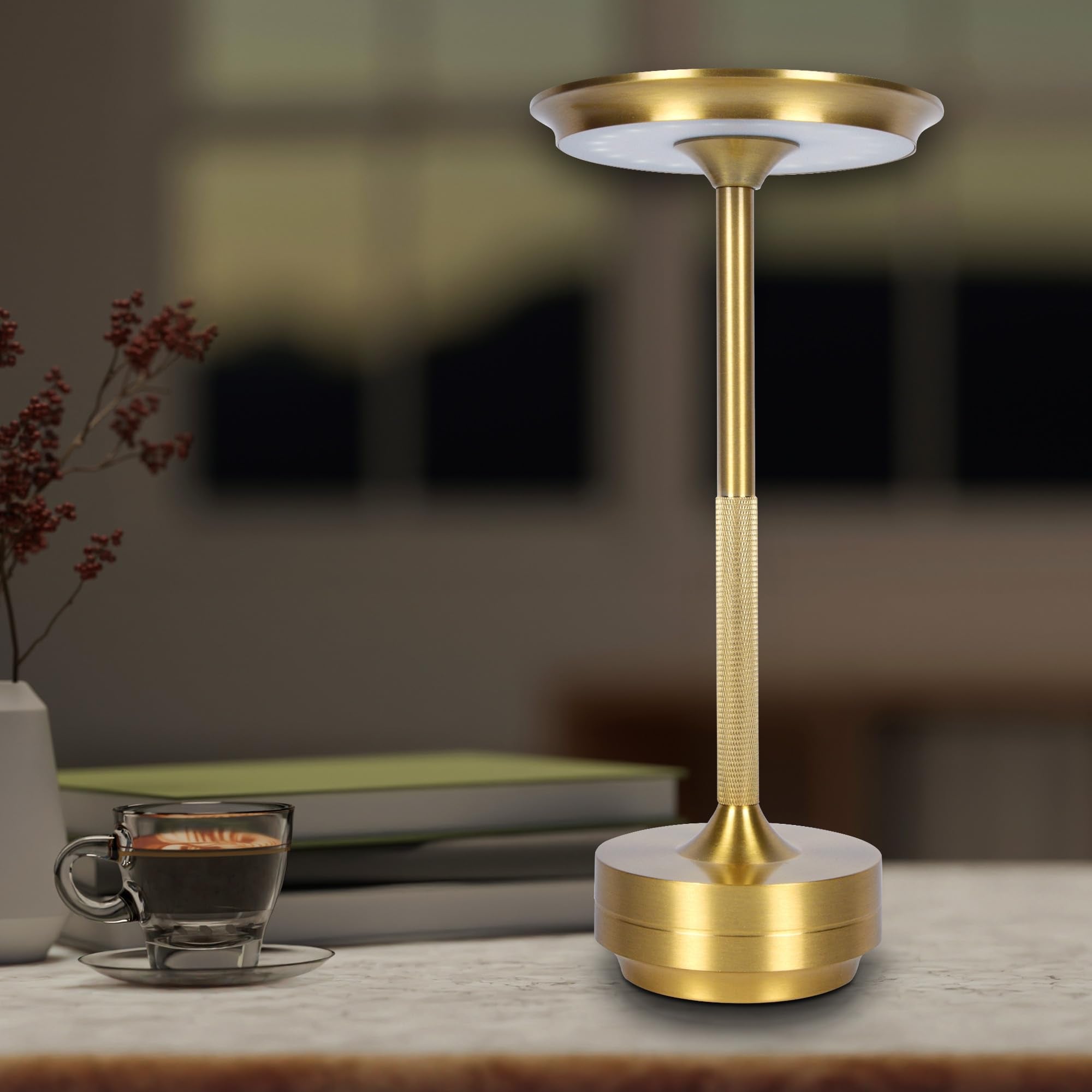 Cordless Table Lamps Rechargeable, Portable Battery Operated Lamp, 3 Color Stepless Dimming LED Table Light with Memory Function