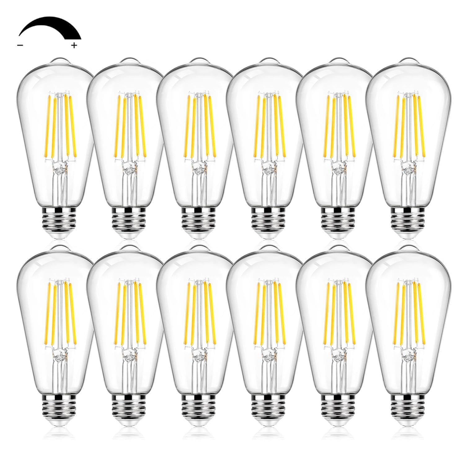 12Packs St64 Large Vintage Led Edison Bulbs, 60W Equivalent 7W, 800Lumens, Dimmable Antique Led Filament, 3000K Warm White, E26 
