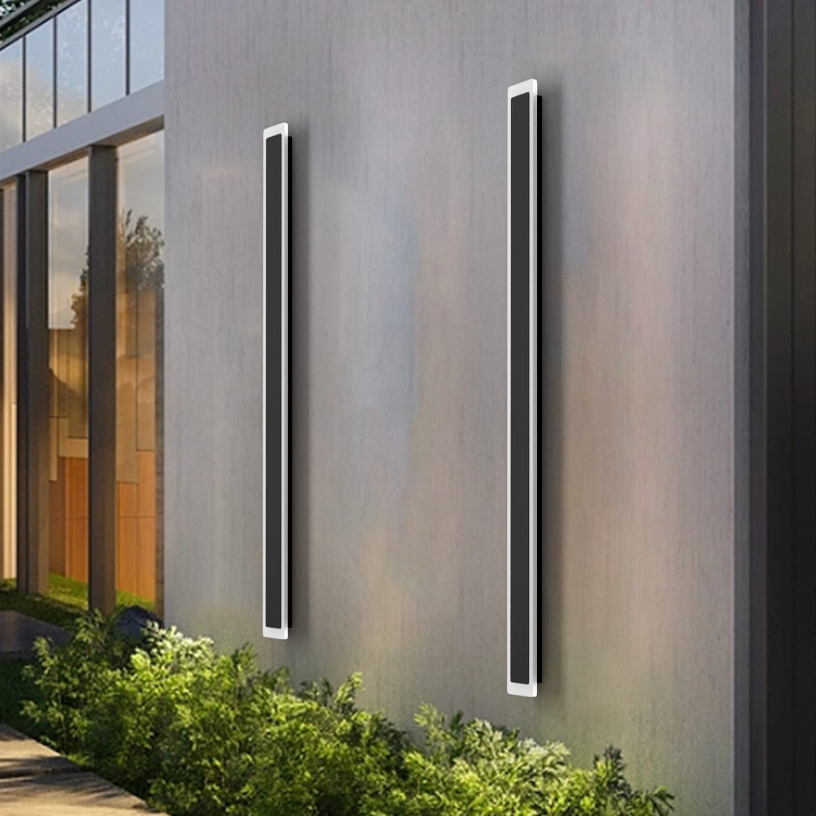 Outdoor Lights 2 Pack,Modern Outdoor Wall Light Fixture Long Strip Led Wall Sconce Ip65 Anti Rust Warm Light 3000K Exterior Wall