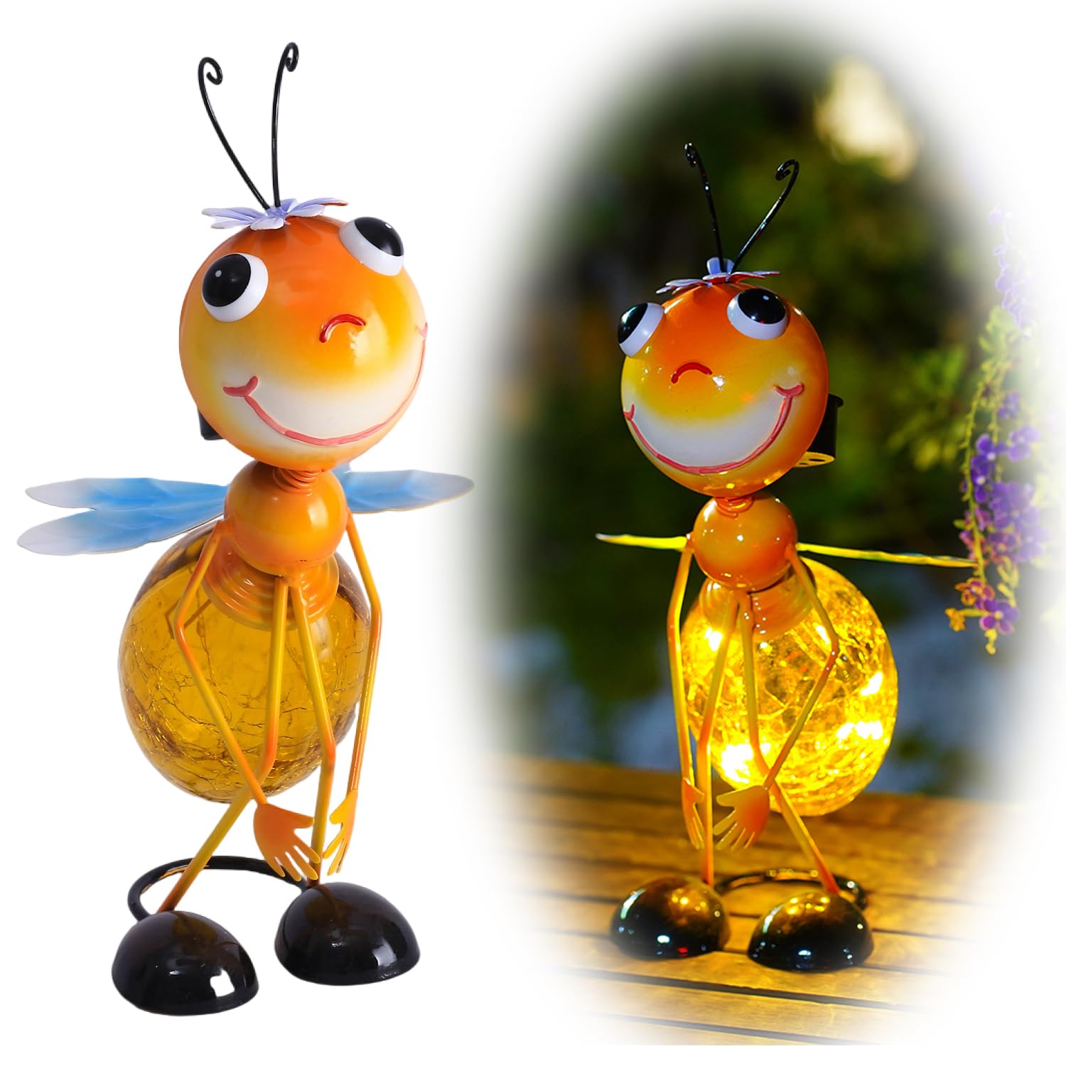 Solar Garden Lantern Waterproof LED Bee Solar Lights Outdoor Decorative Tabletop Lanterns Lamp for Yard Patio Table Decoration (