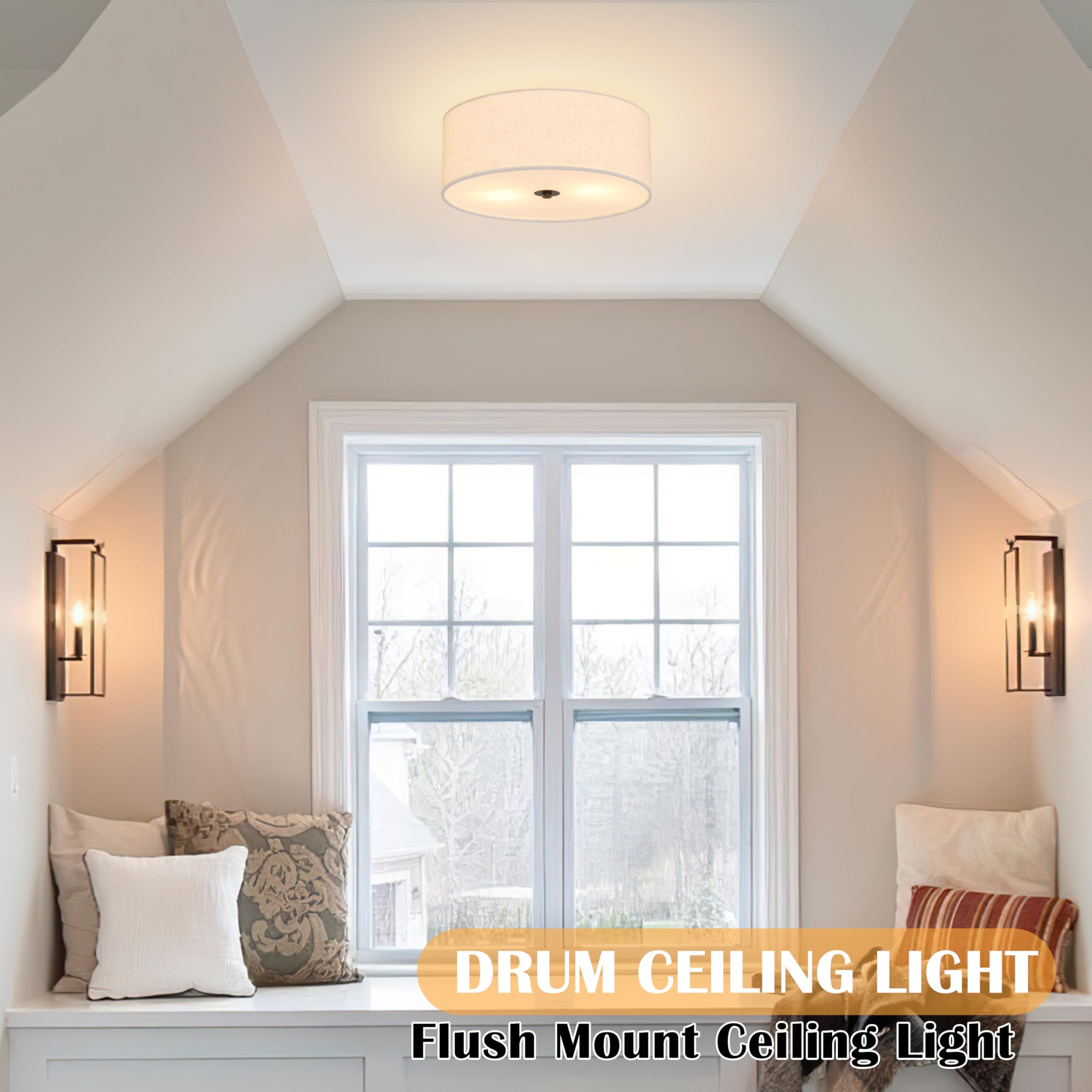 12.6 Inch Flush Mount Ceiling Light 2-Light Drum Modern Black Light Fixture Ceiling Light Fixture Close To Ceiling Light Fixture