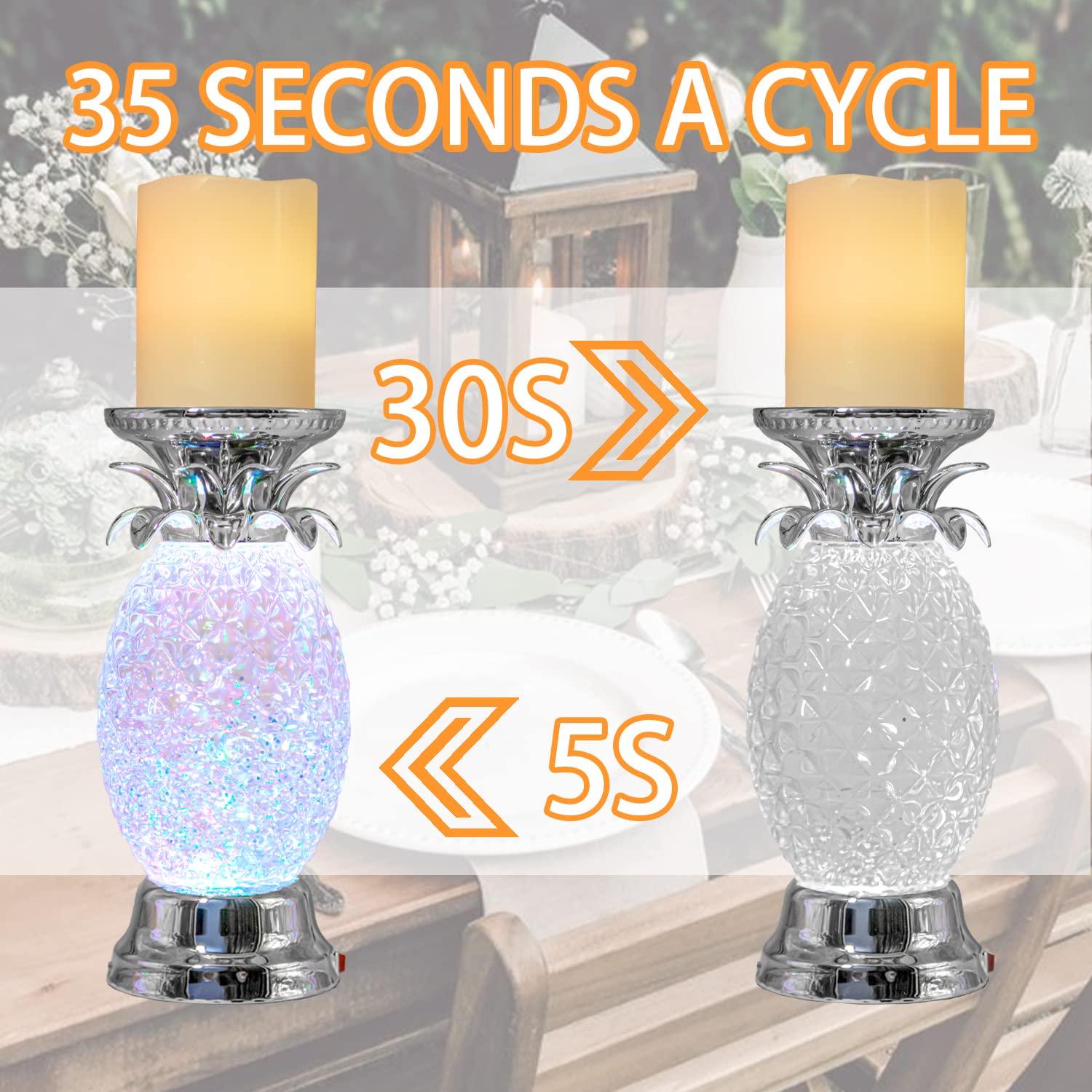 YAKii Lava Lamp, 9.5in LED Color Changing, Pineapple Design, Plastic, Silver, Pack of 2
