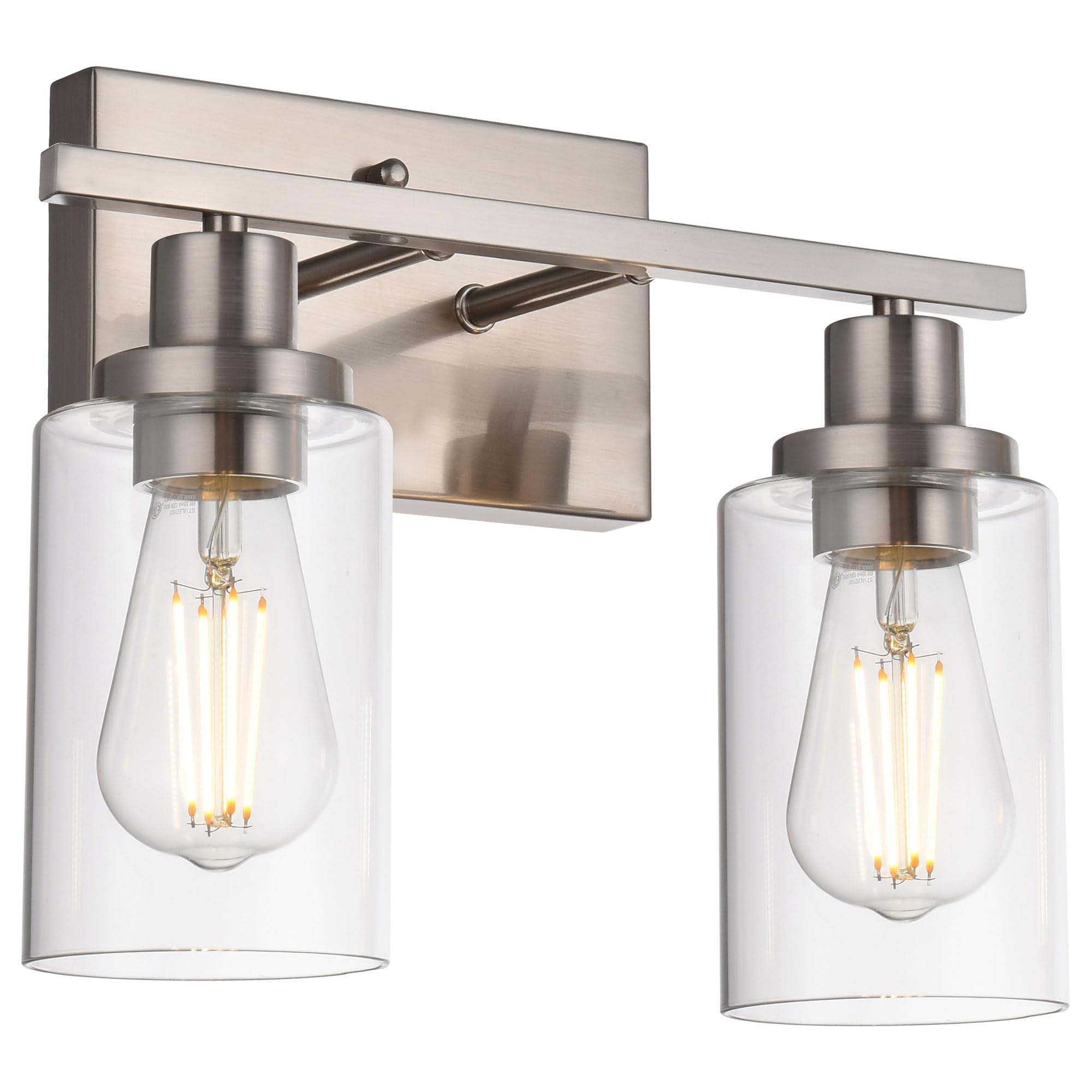 MELUCEE Metal Wall Lights 2-Light Brushed Nickel Bathroom Fixtures Clear Glass Shade Model 450-2W-SN