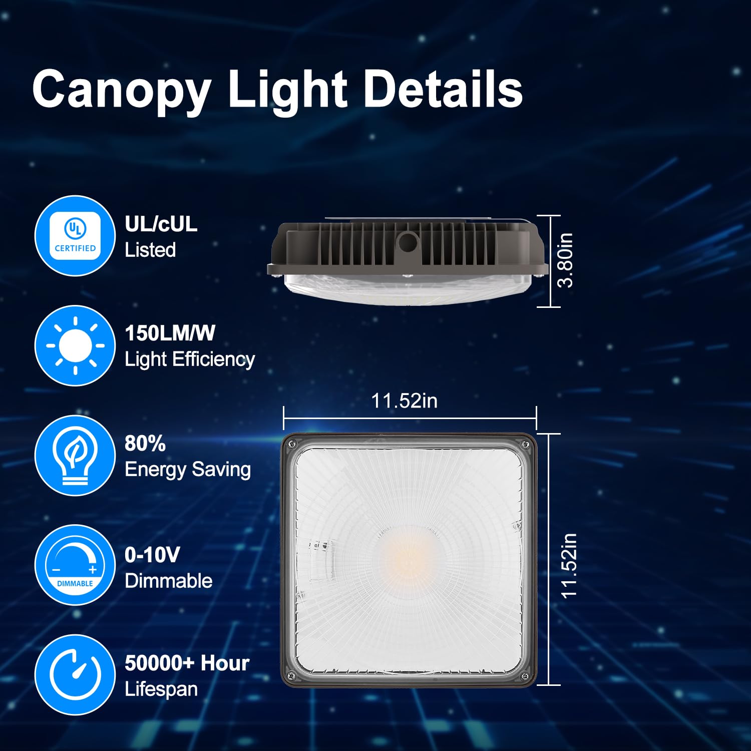Led Canopy Light 60W, 9000Lm Led Canopy Lights Outdoor, 5000K Daylight Square Canopy Gas Station Light For Carport Shop Garage W