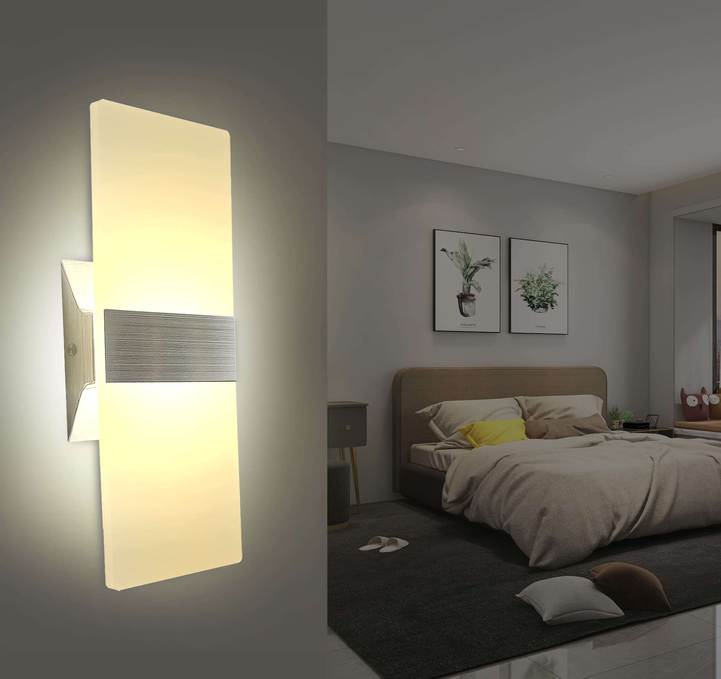 KICAAO Modern Wall Sconces Set of Two, 10W LED Acrylic Light, Warm White 2700K, Hardwired Up Downlight, Model MD-MI-008
