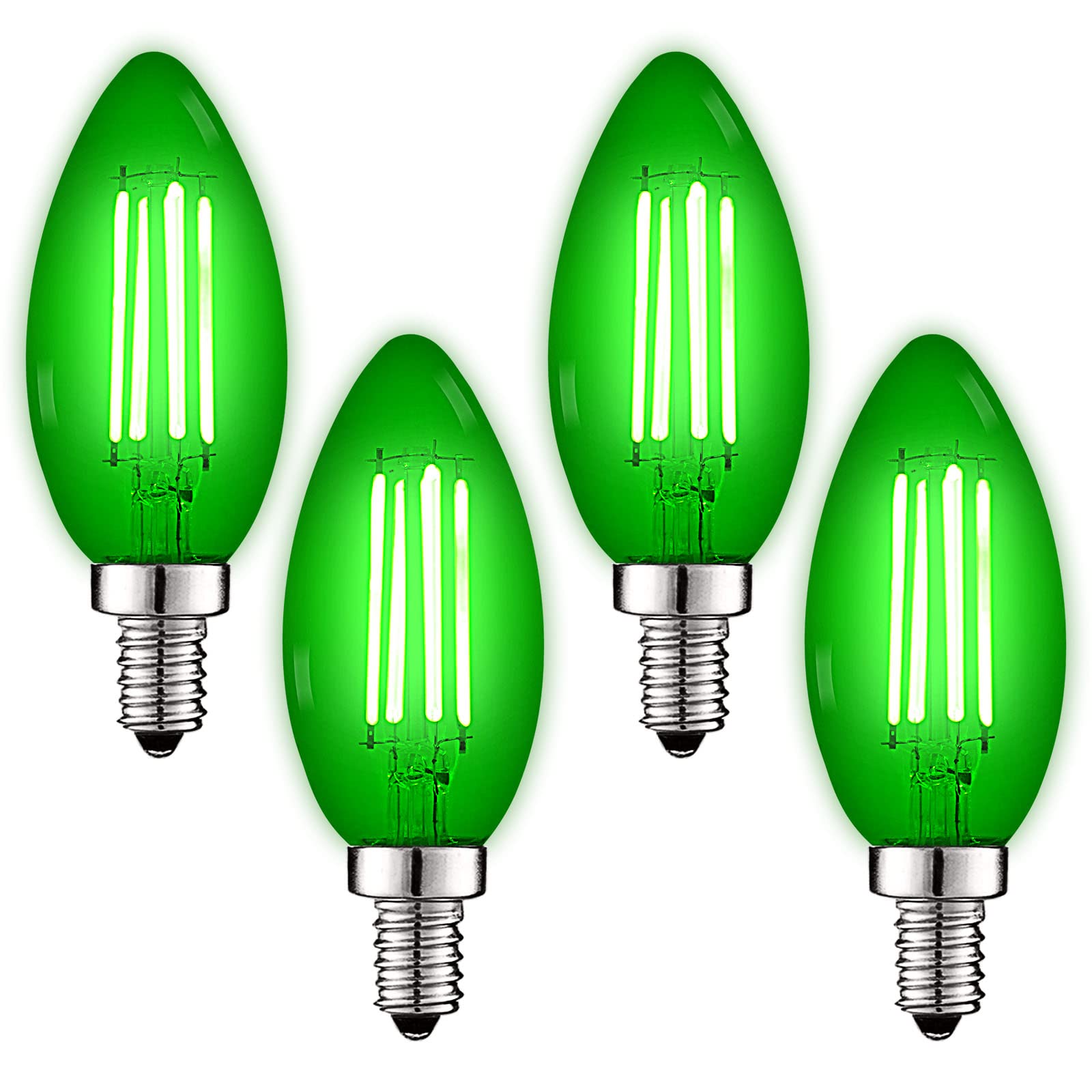 LUXRITE E12 LED Filament Bulb, Green, 4.5W (40W Equivalent), Glass, 4 Count, Model LR21742-4, Indoor Outdoor Lighting