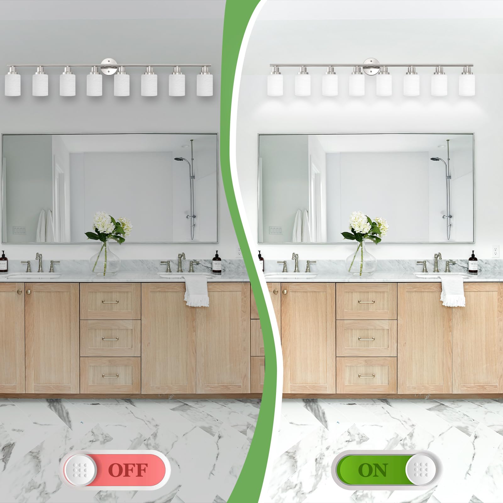 Guliaofo 8-Light Bathroom Vanity Lights, Brushed Nickel Vanity Light Fixture, Modern Bathroom Light Over Mirror, Nickel Vanity L