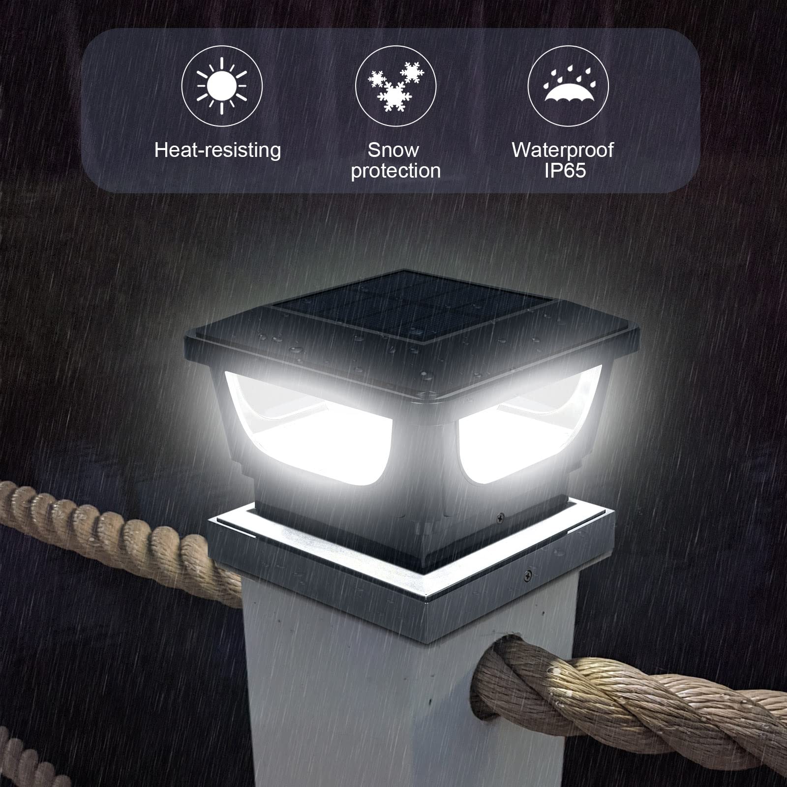 Sumaote Solar Post Lights Outdoor, IP65 Waterproof, 4x4/3x3 Post Cap, Black, SMD LED, 4 Pack