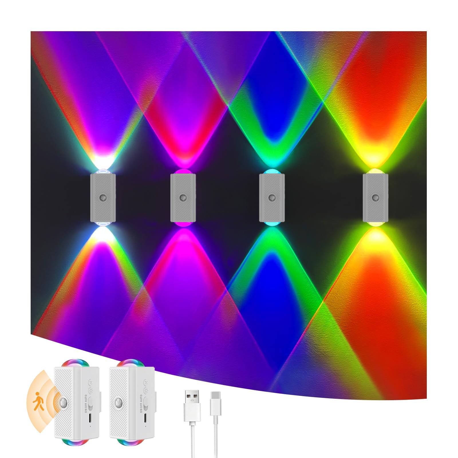 easuntec Motion Sensor Rechargeable Night Light Color Changing, 8 Colors Sunset Projector Lamp, Magnetic Stick-on Wireless Sunse