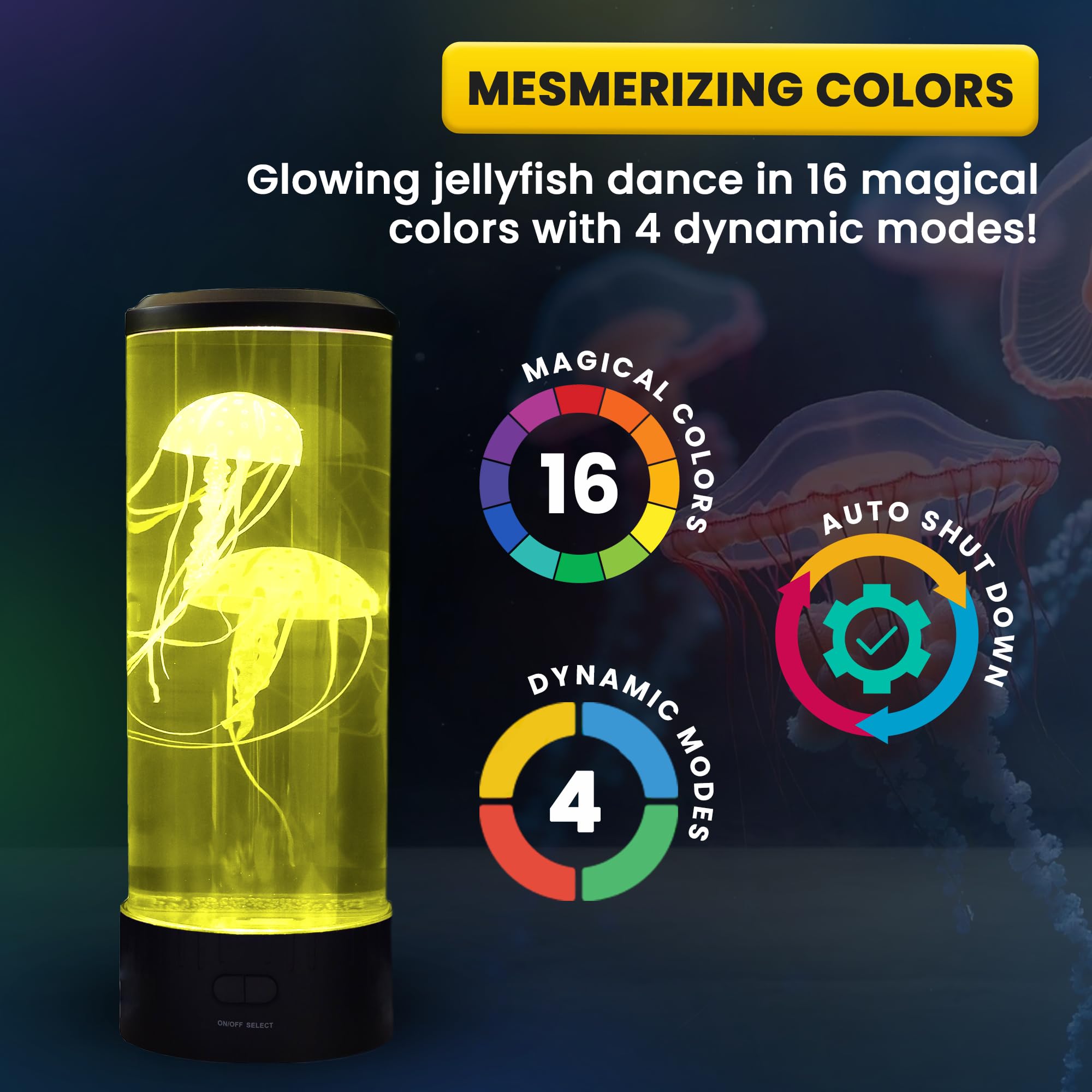 Brewish Jellyfish Lamp - 14 Led Aquarium Light, Black, Remote Control, Lifelike Home Decor For Men, Women & Kids