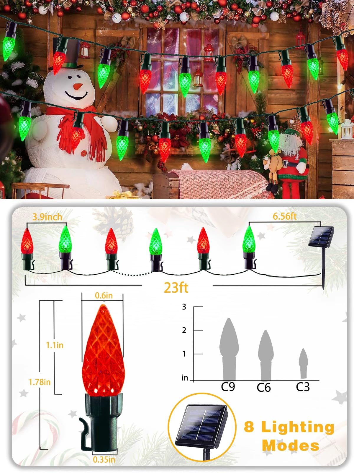 C6 Solar Christmas Lights Outdoor  50 Led 16Ft Christmas Decorations Outdoor Waterproof  Solar String Lights For Outside With 8 Modes  Fairy Twinkle Light For Tree Garden Xmas Decor (Red And Green)