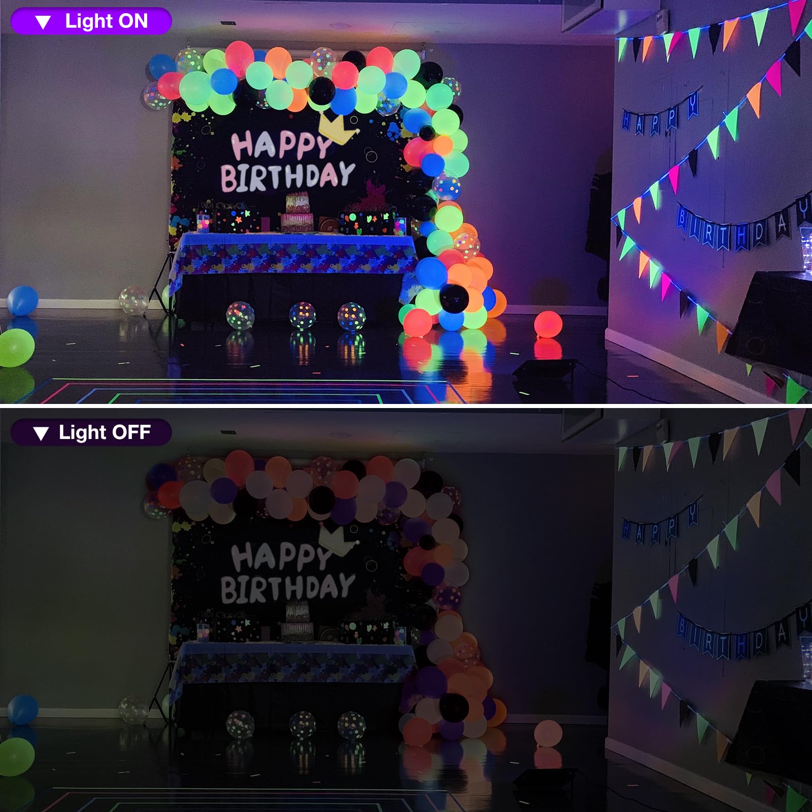 PIZHLO 100W Black Light Bar, Aluminum LED Flood Light for Neon Glow Party, 385-400nm, Black, 1 Piece