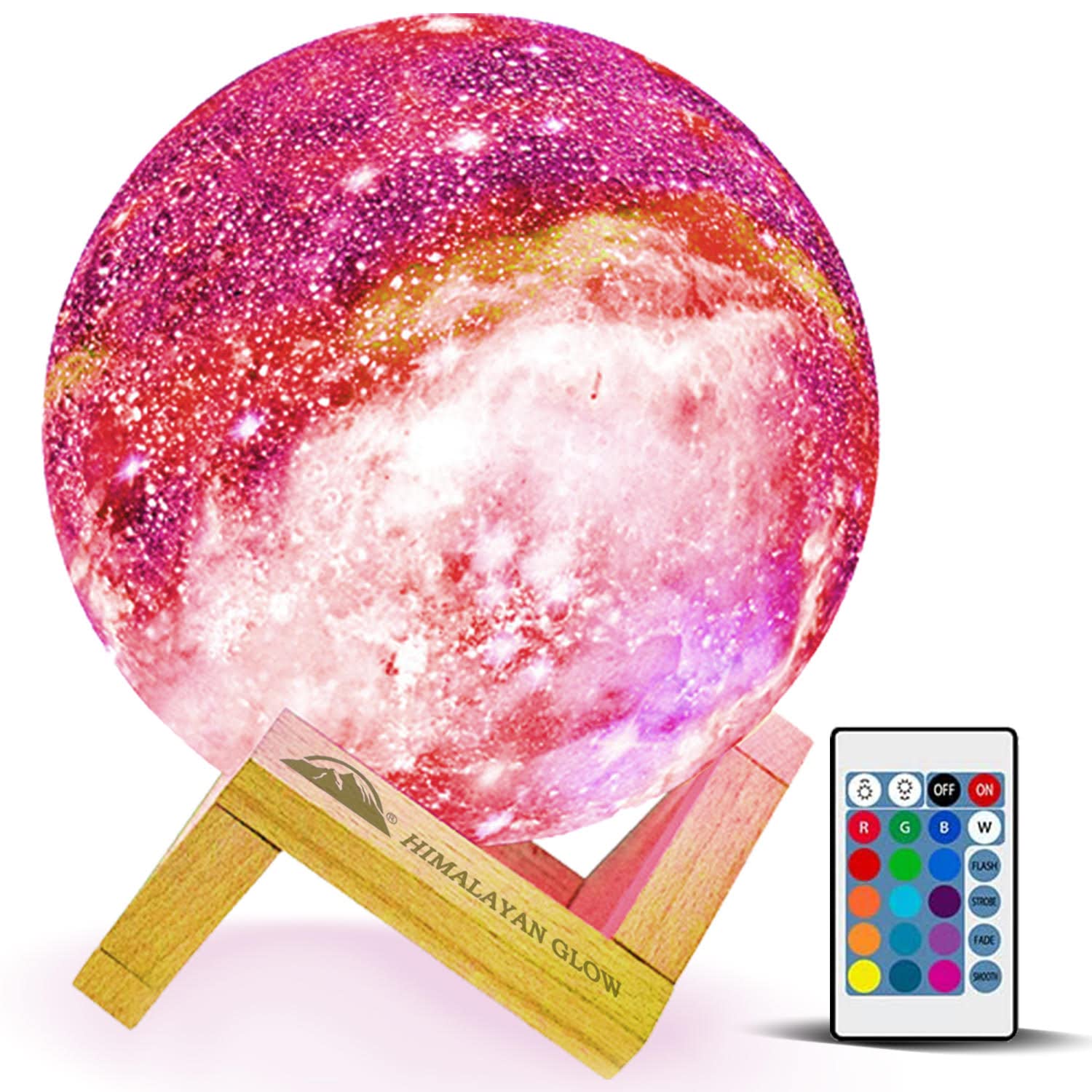 Himalayan Glow Galaxy Lamp, 5.9 inch Moon Night Lamp with 16 Colors with Classic Wood Stand & Remote/Touch Control Moon Night Li