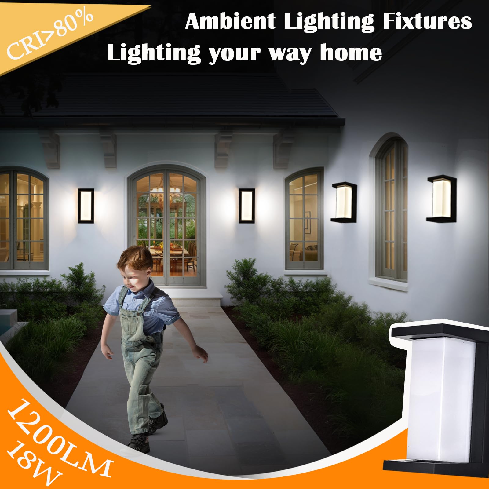 iYogaled Black Outdoor Wall Light Fixture, 12W IP65 Waterproof, Modern Rectangular Design, 1 Pack