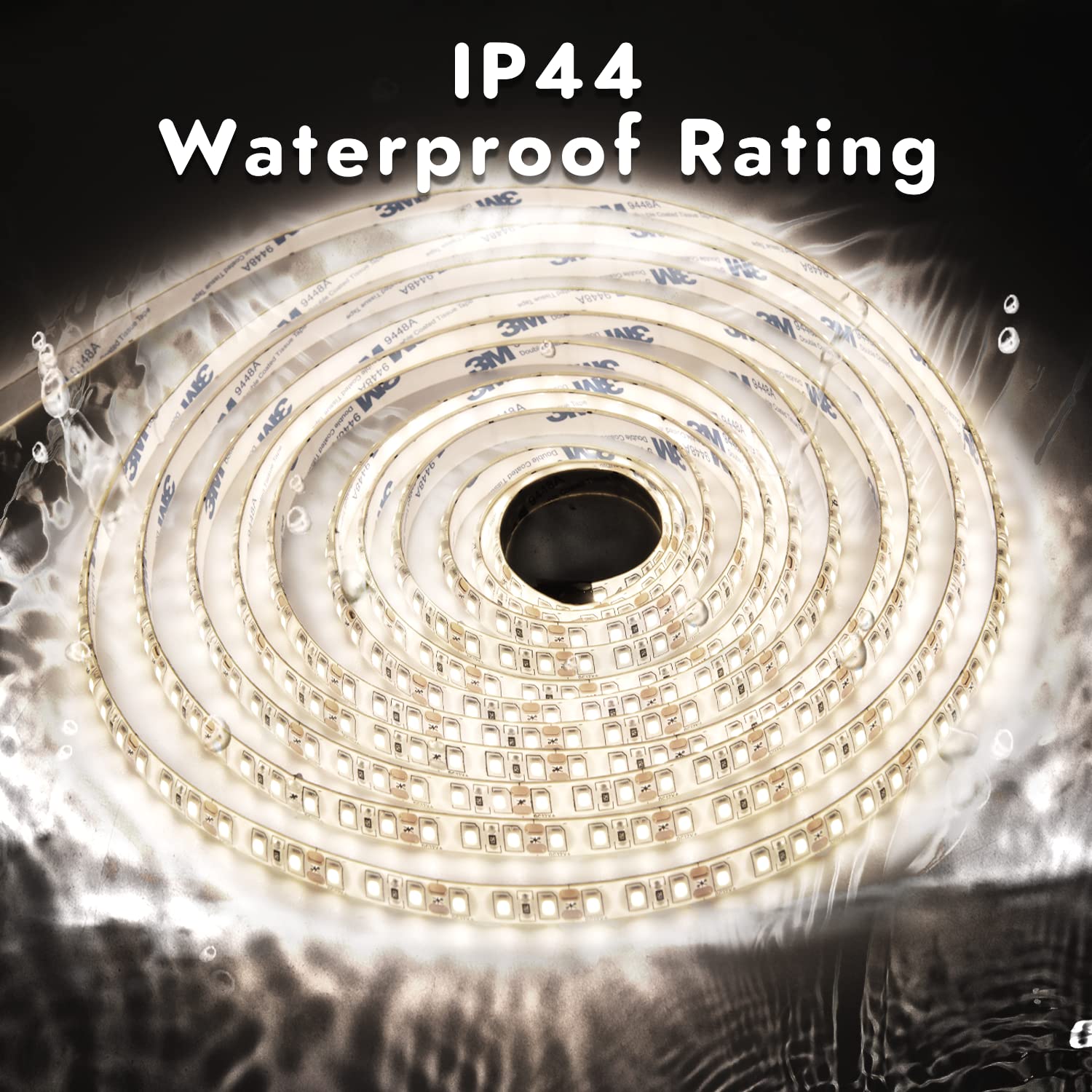GUOTONG White LED Strip Lights, IP44 Waterproof, 6000K, 65.6ft/20m, Flexible Ribbon for Kitchen Cabinet, Outdoor/Indoor Use