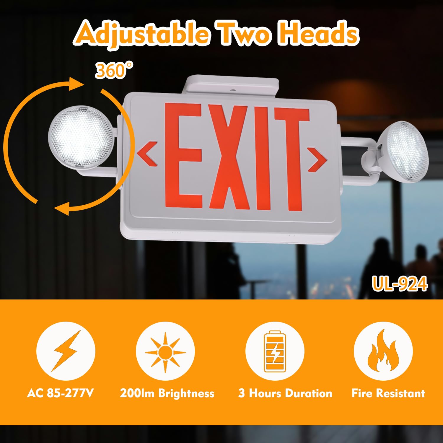 Apmeetlux Emergency Exit Sign With Lights Battery Backup, 200Lm 3Hours Plug In Red Exit Signs With Emergency Lights For Business
