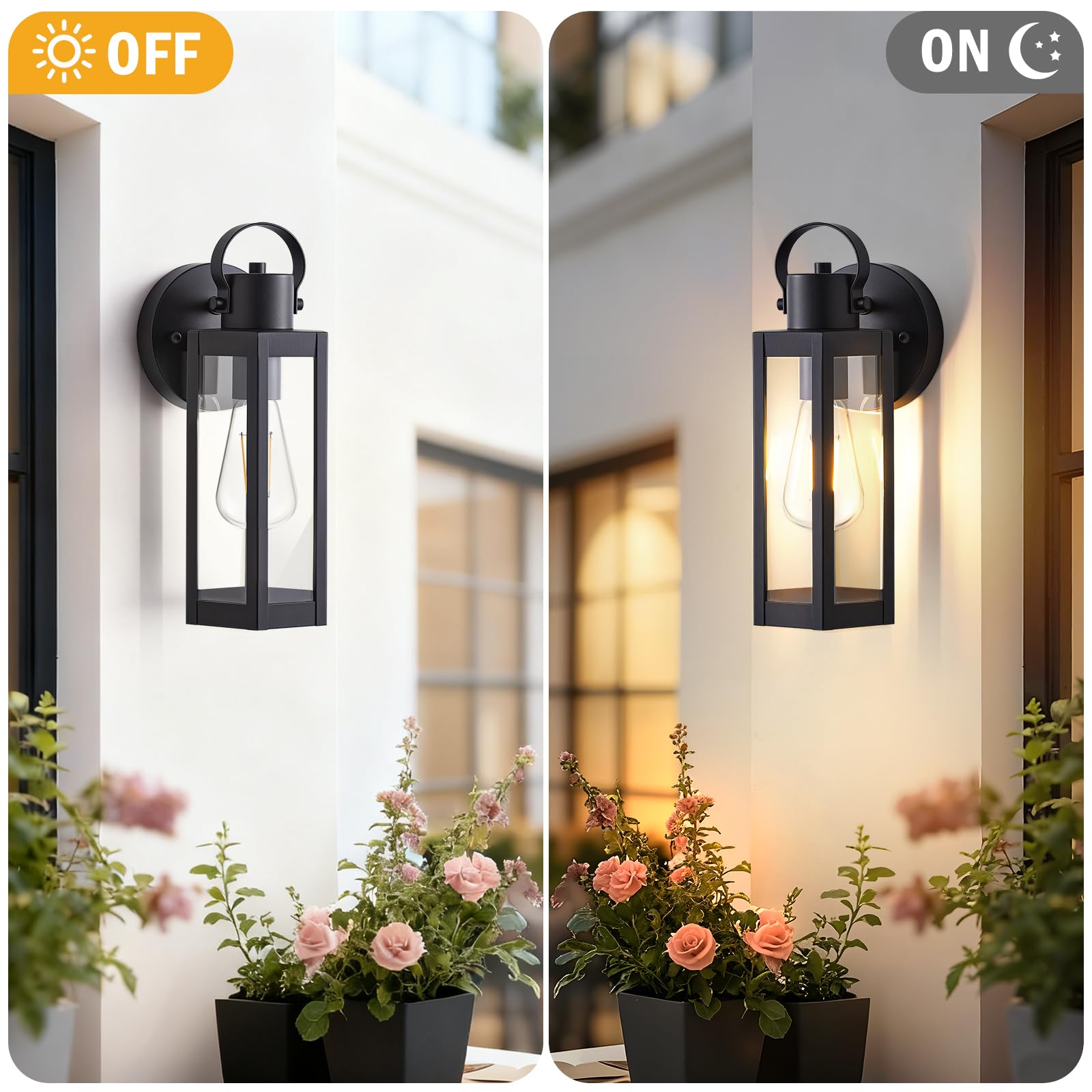 EJIAXIN Outdoor Wall Light Fixtures - 2 Pack Black Metal Sconce with Clear Glass - Waterproof Modern Lanterns for Porch, Patio, Garage