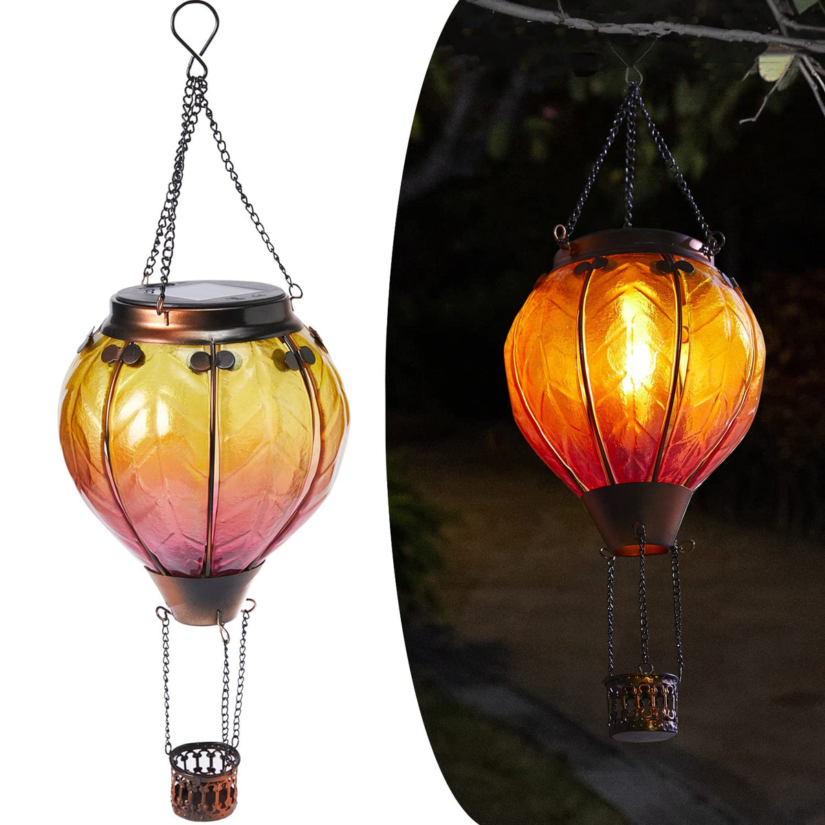 Hot Air Balloon Solar Lantern With Flickering Flame Hanging Solar Lights Outdoor Waterproof Lanterns For Garden Patio Yard Party Decoration