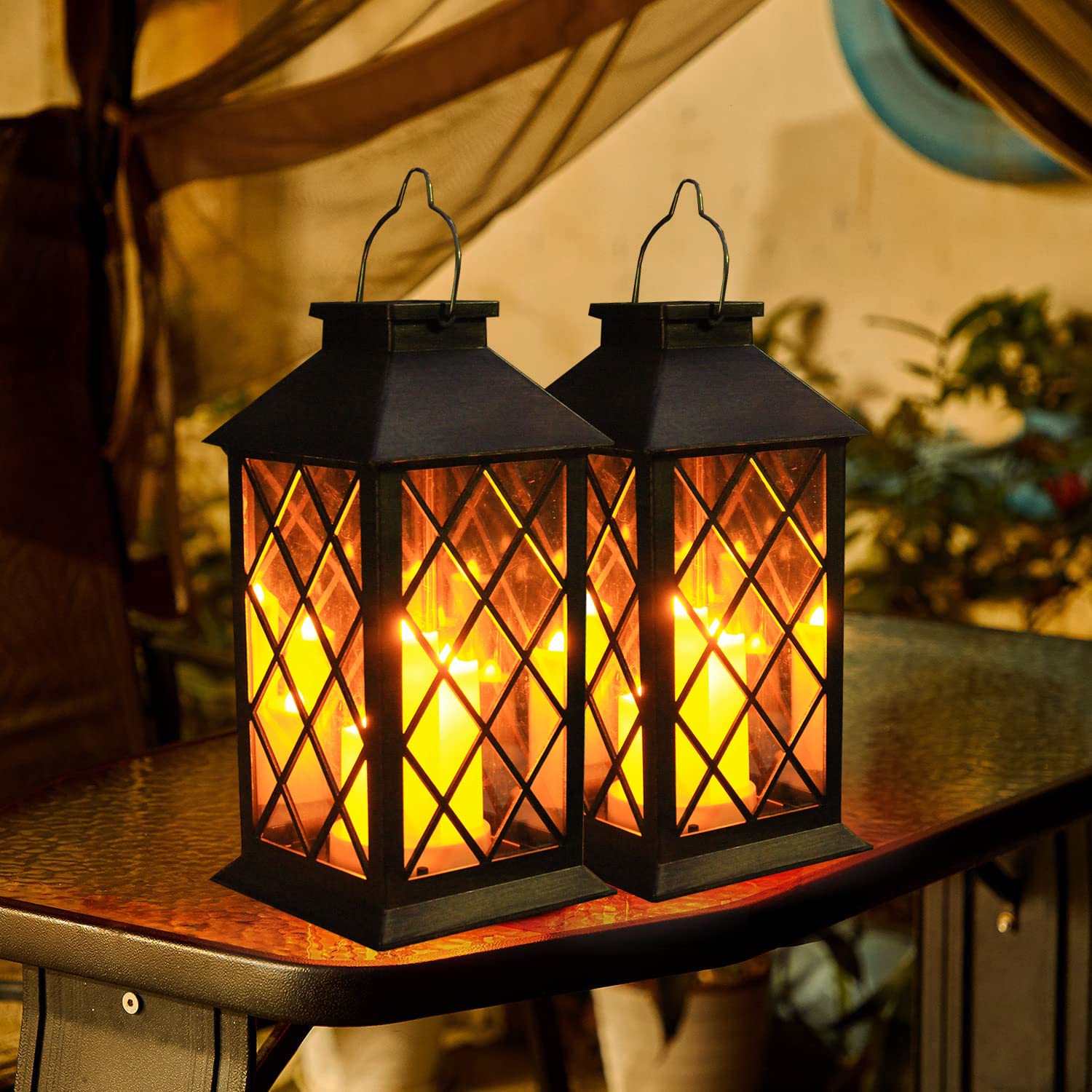 Nanzhujin Solar Lantern Outdoor, Waterproof 3 Led Flickering Candle For Garden & Party, Copper