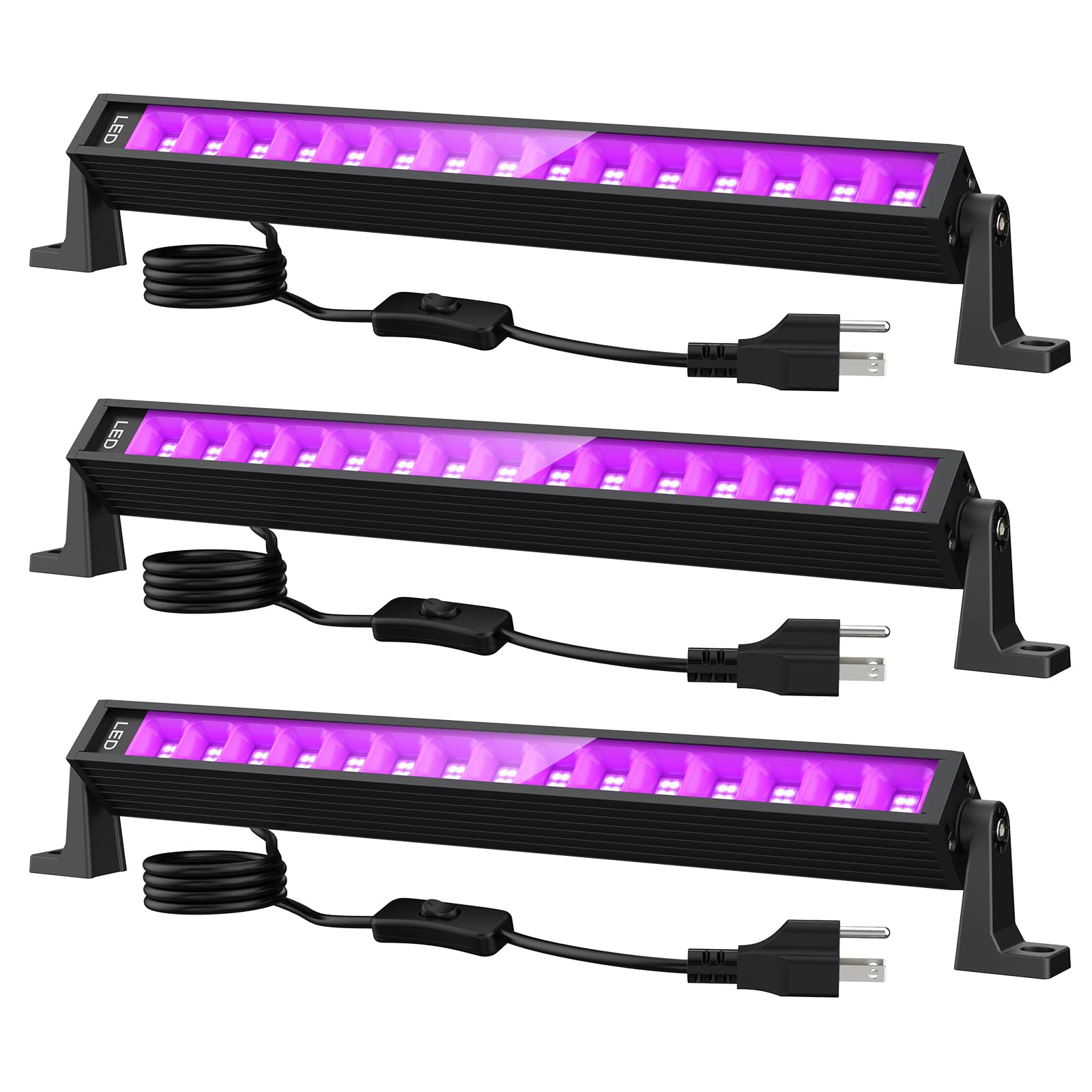 Lamvip 38W Led Black Light Bar, Blacklight Bars With Plug And Switch Light Up 22X22Ft Area For Glow Party Halloween Parties Bedroom Decorations Stage Lighting 3 Pack