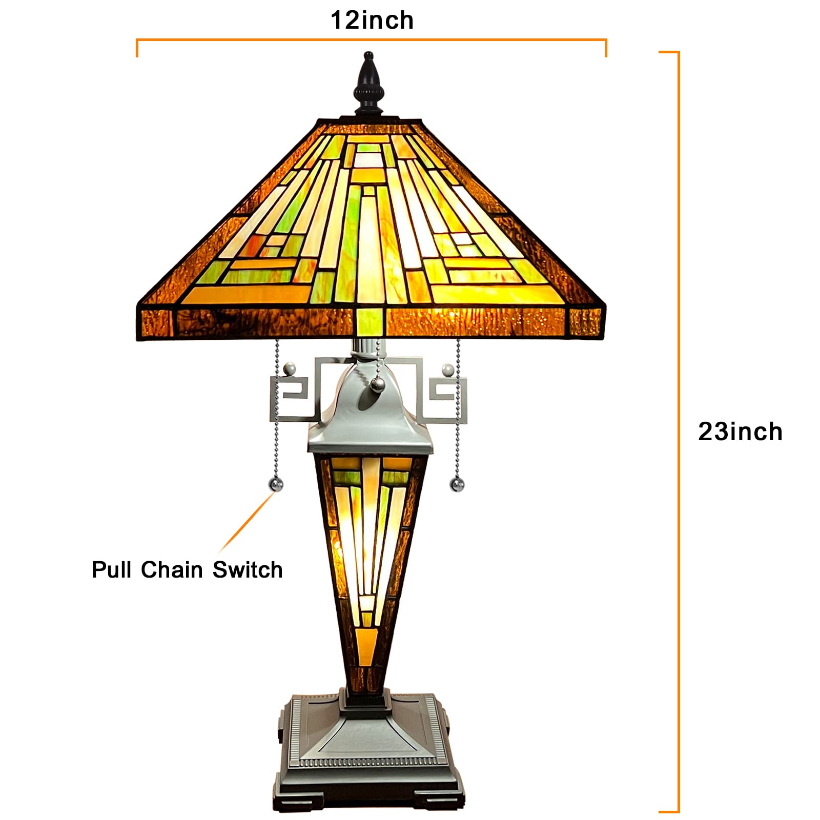 Capulina Tiffany Lamp - Amber Brown Stained Glass Table Lamp, 3-Light, 12x12x23 Inches, Mother-Daughter Vase for Home Office Decor