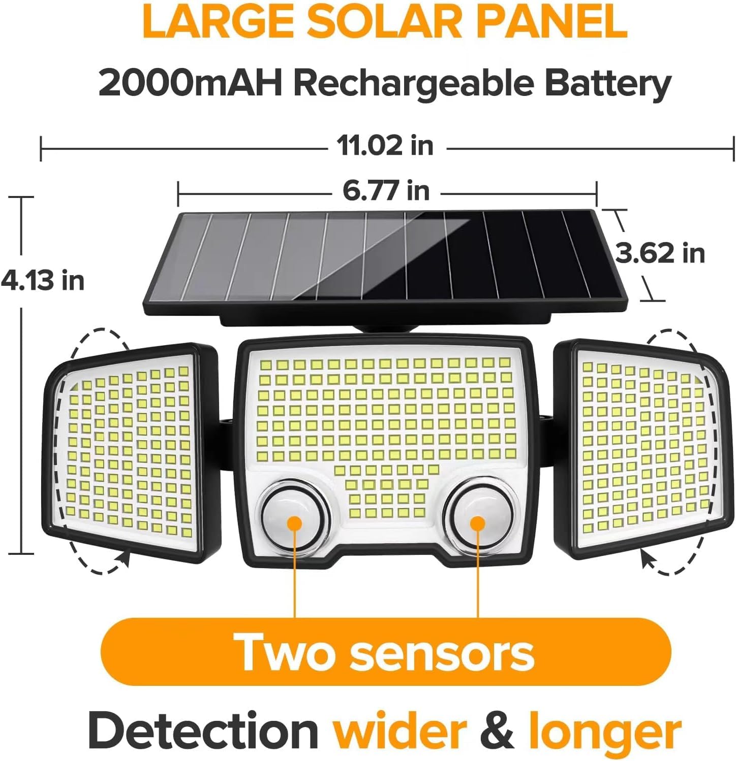 UME Solar Outdoor Lights, 332 LED, Motion Sensor, IP65 Waterproof, 270° Angle, 4 Pack, Black, Model 4-7K