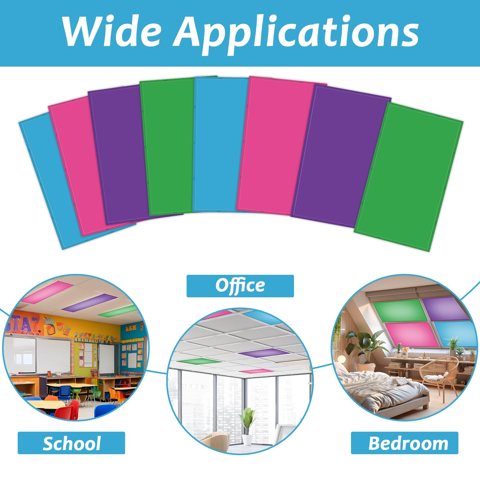 Wiooffen Fluorescent Light Covers 8 Pcs Magnetic 4x2 Feet Polyester Multicolor Model YM0855 for Classroom Office Home