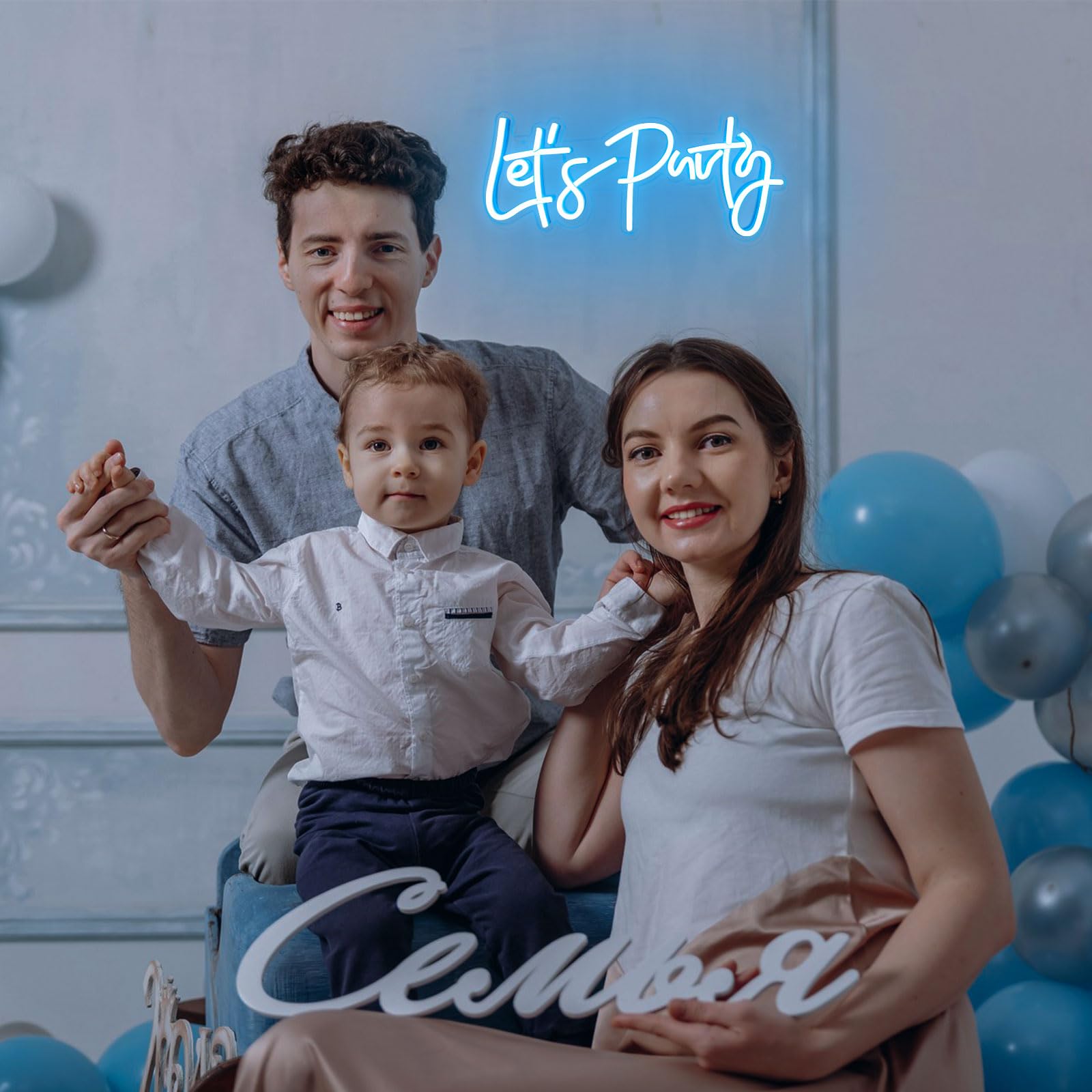 Bernicekelly Let'S Party Neon Sign - Blue Led Wall Decor For Parties & Gamer Rooms